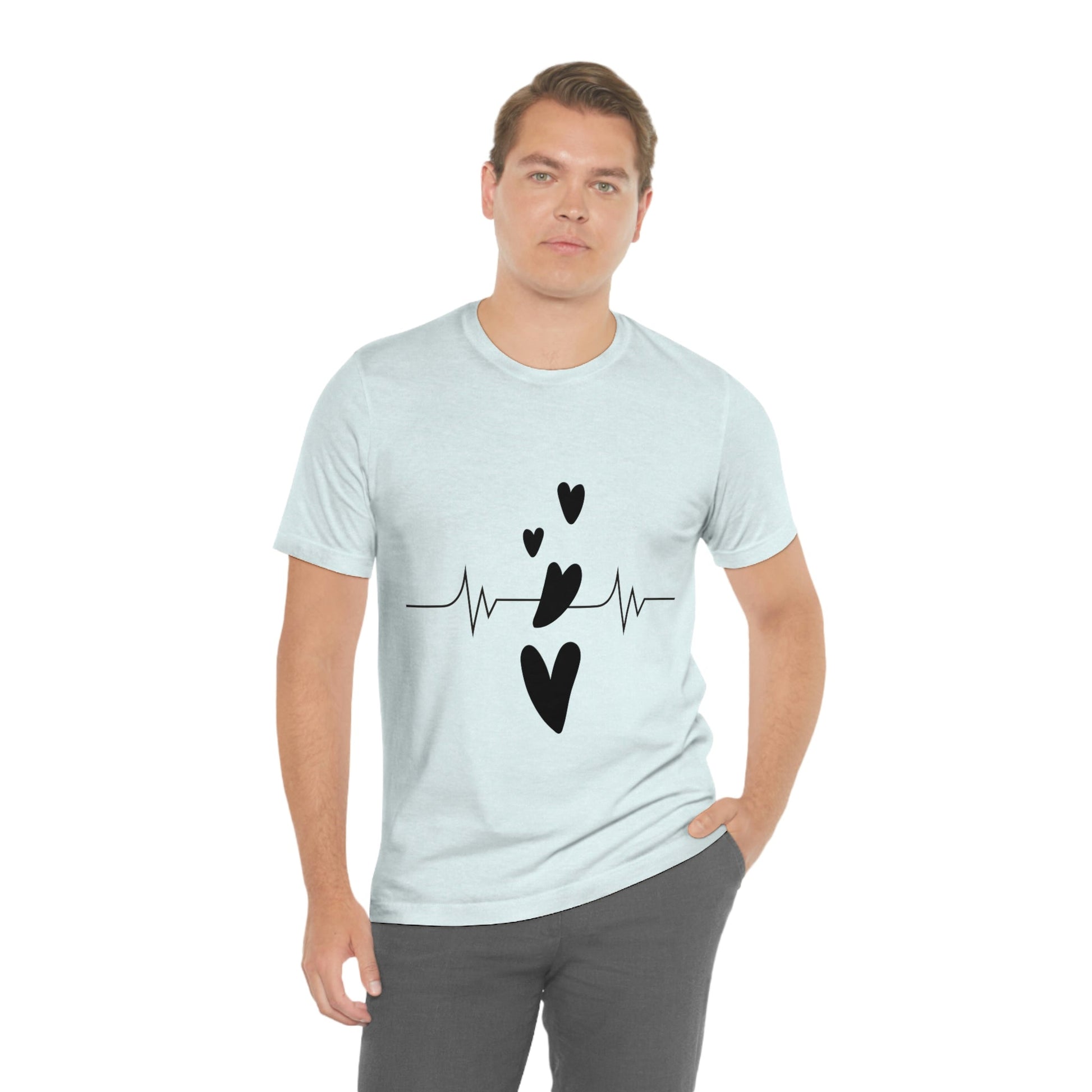 Heartbeat in Love Romantic Heart Unisex Jersey Short Sleeve T-Shirt Ichaku [Perfect Gifts Selection]