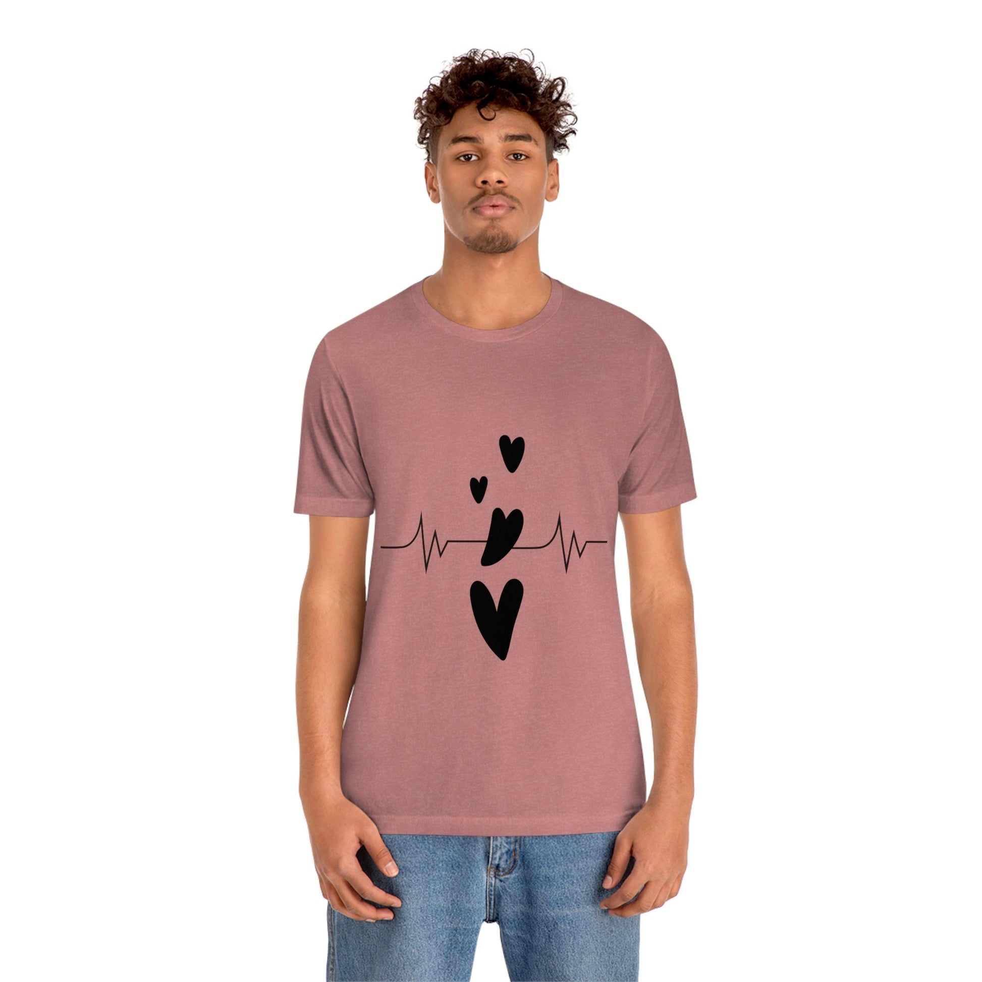 Heartbeat in Love Romantic Heart Unisex Jersey Short Sleeve T-Shirt Ichaku [Perfect Gifts Selection]