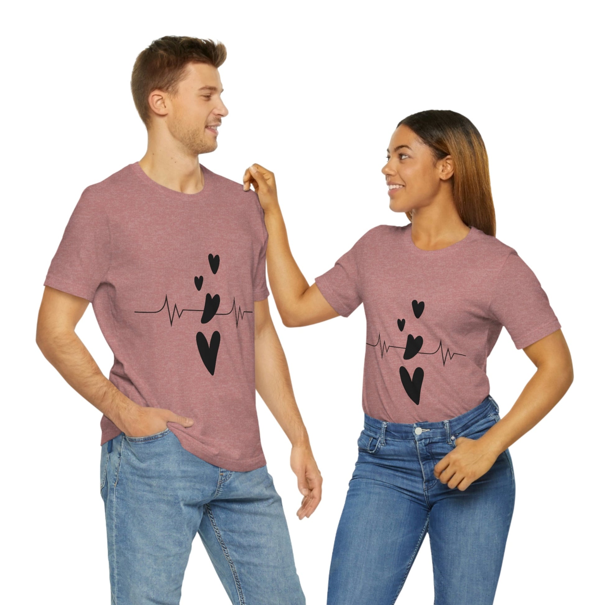 Heartbeat in Love Romantic Heart Unisex Jersey Short Sleeve T-Shirt Ichaku [Perfect Gifts Selection]