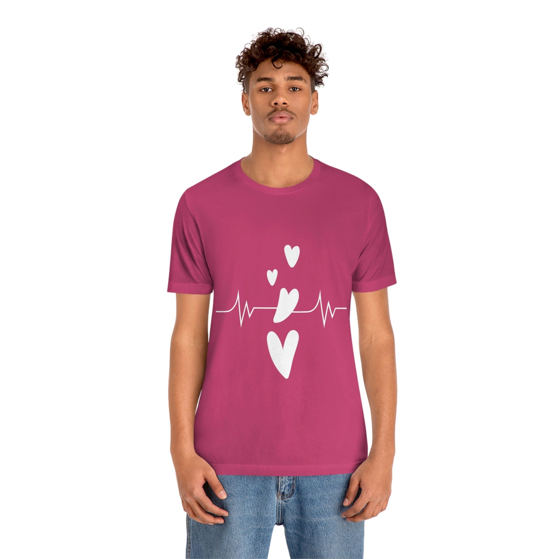 Heartbeat in Love Romantic Heart Unisex Jersey Short Sleeve T-Shirt Ichaku [Perfect Gifts Selection]