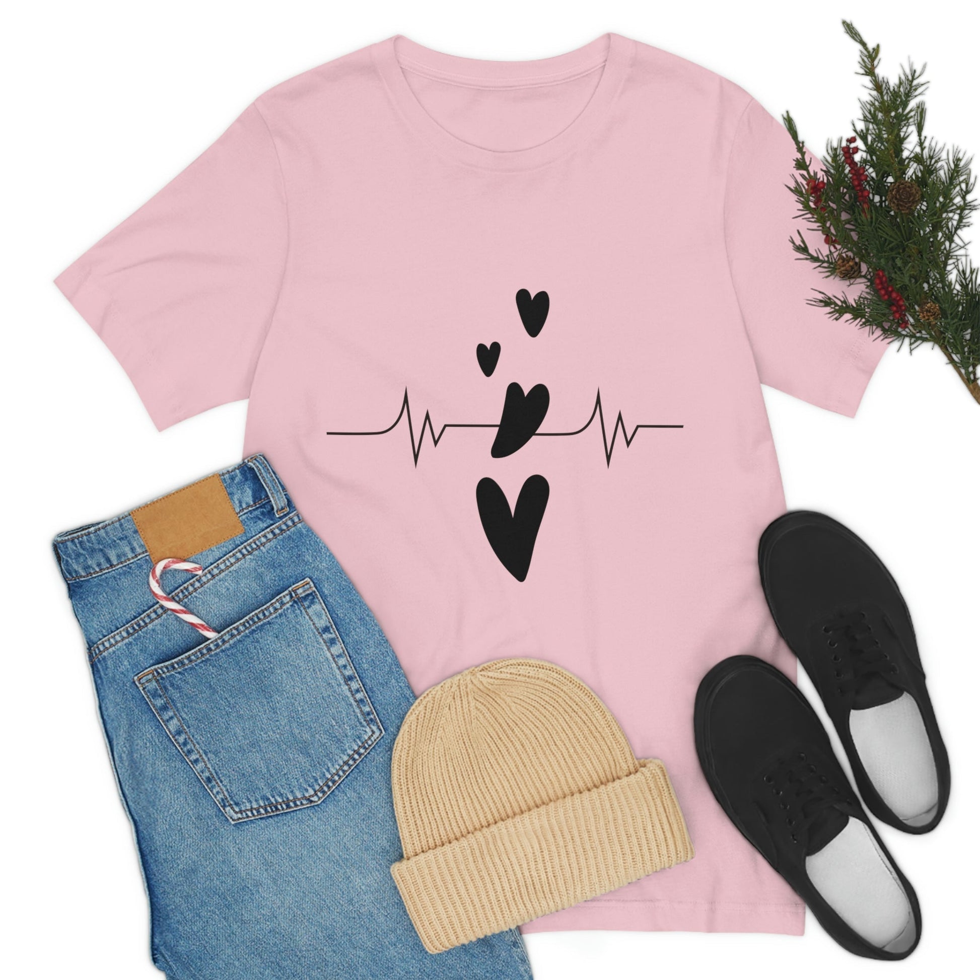 Heartbeat in Love Romantic Heart Unisex Jersey Short Sleeve T-Shirt Ichaku [Perfect Gifts Selection]