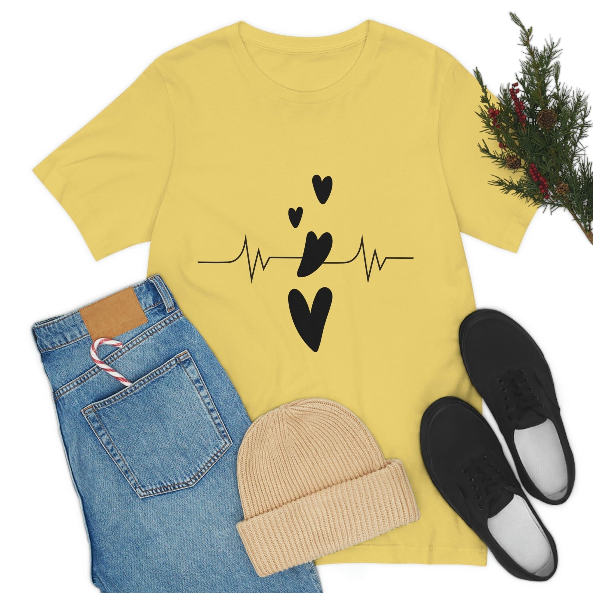 Heartbeat in Love Romantic Heart Unisex Jersey Short Sleeve T-Shirt Ichaku [Perfect Gifts Selection]