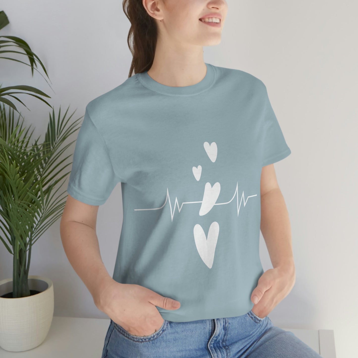 Heartbeat in Love Romantic Heart Unisex Jersey Short Sleeve T-Shirt Ichaku [Perfect Gifts Selection]