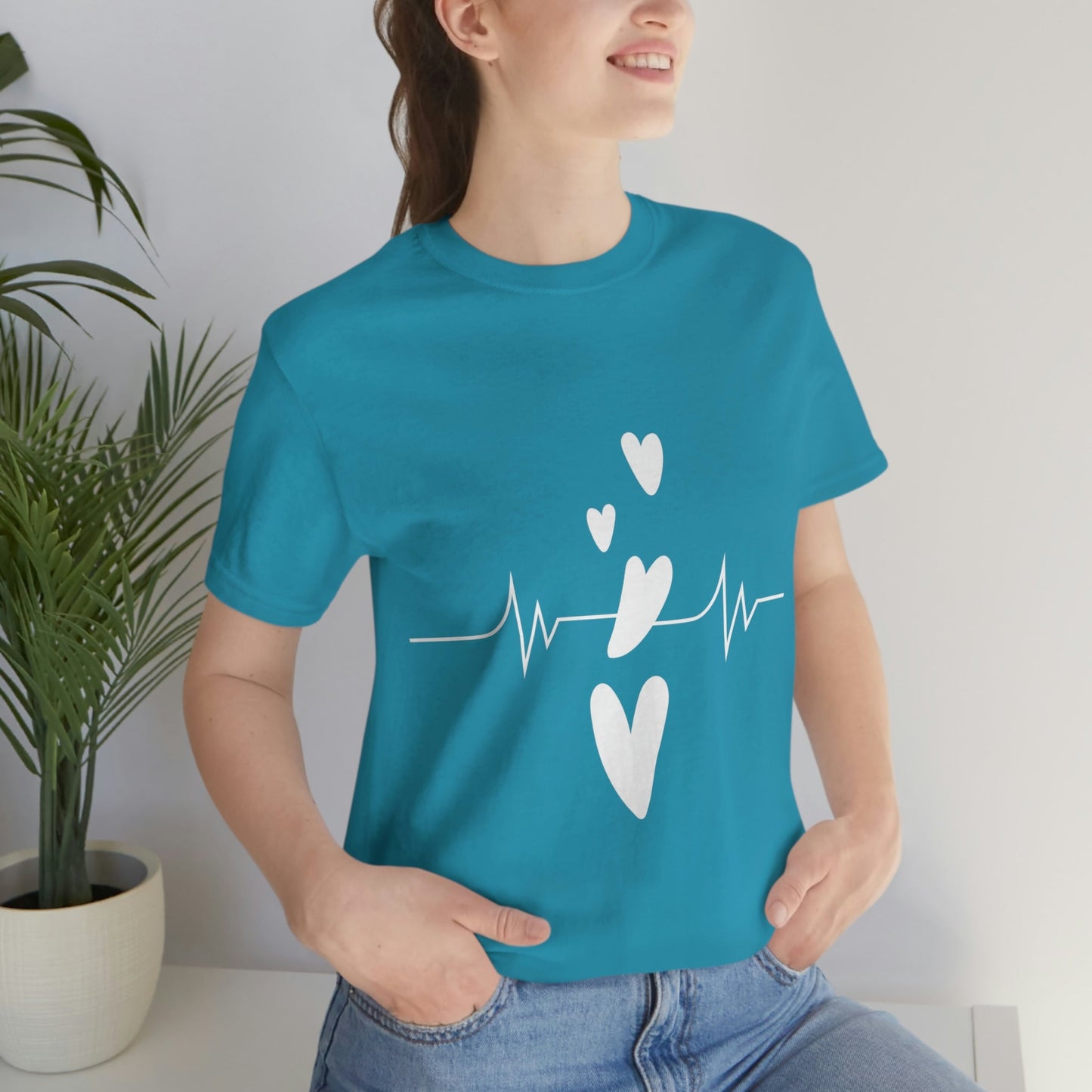 Heartbeat in Love Romantic Heart Unisex Jersey Short Sleeve T-Shirt Ichaku [Perfect Gifts Selection]