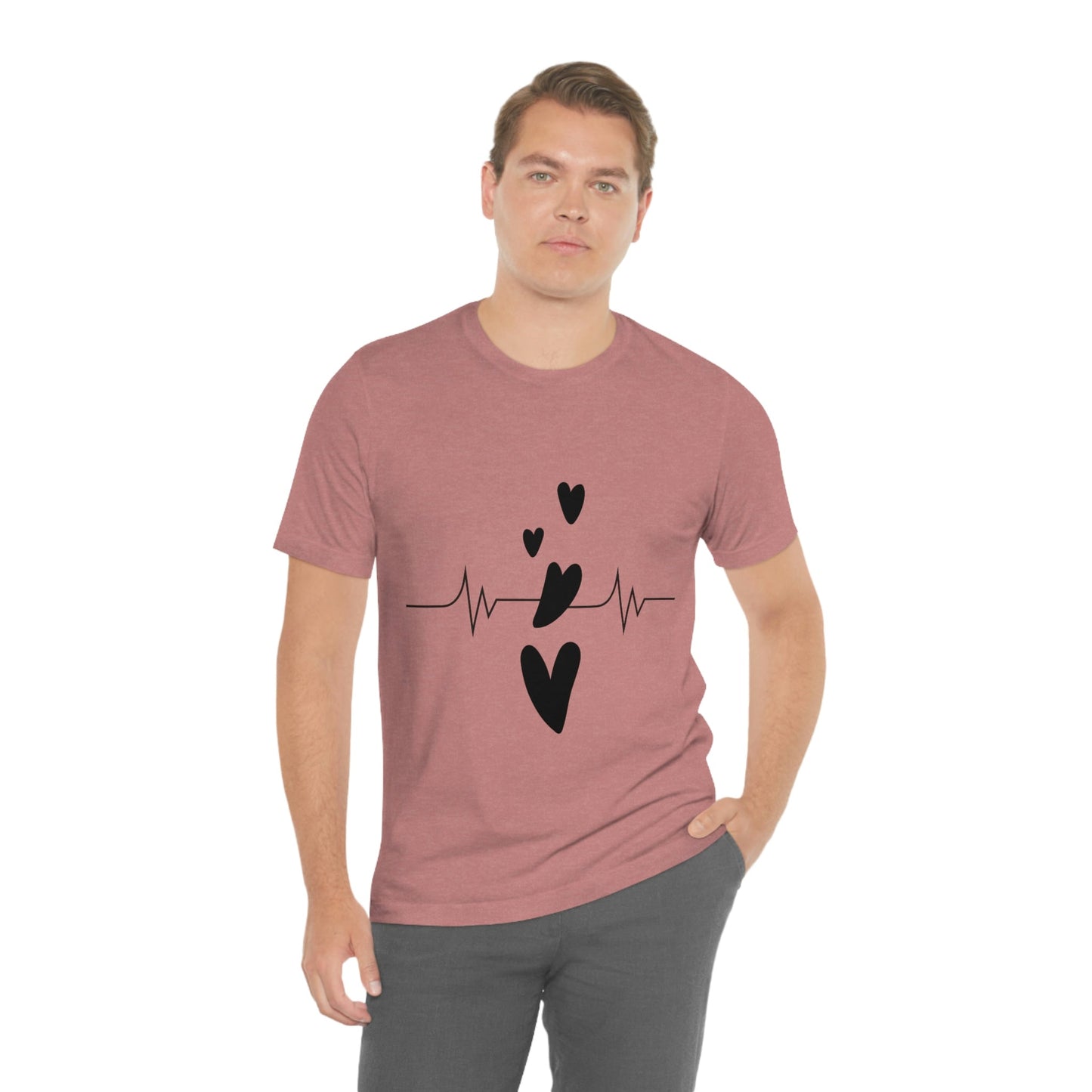 Heartbeat in Love Romantic Heart Unisex Jersey Short Sleeve T-Shirt Ichaku [Perfect Gifts Selection]