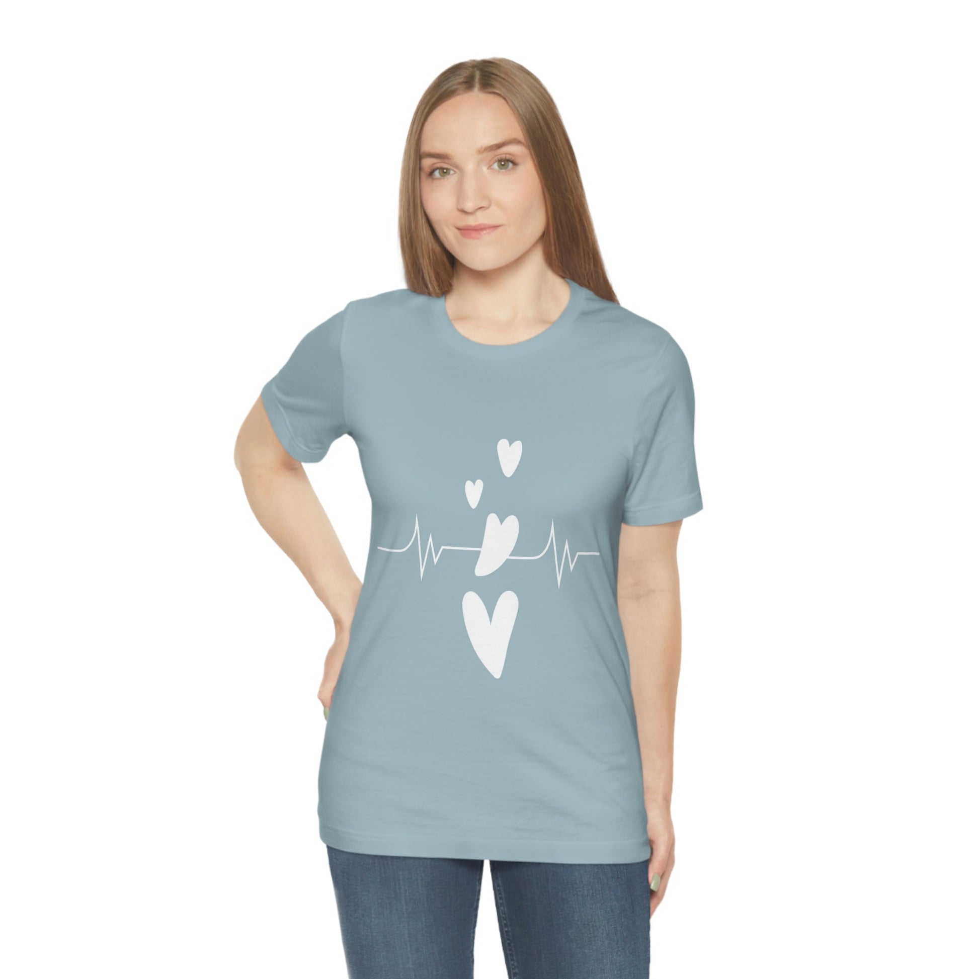 Heartbeat in Love Romantic Heart Unisex Jersey Short Sleeve T-Shirt Ichaku [Perfect Gifts Selection]