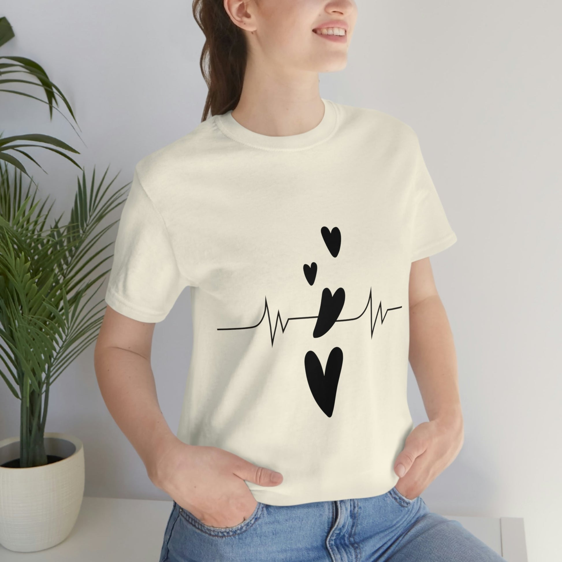 Heartbeat in Love Romantic Heart Unisex Jersey Short Sleeve T-Shirt Ichaku [Perfect Gifts Selection]