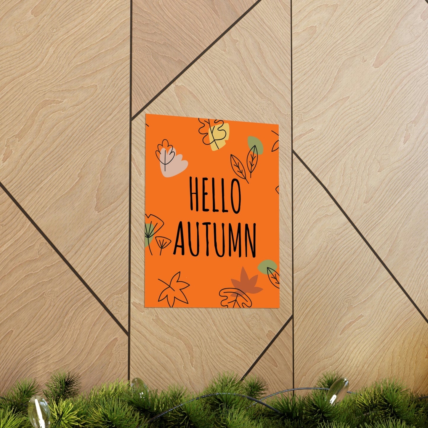 Hello Autumn Minimal Natural Graphic Minimalist Premium Matte Vertical Posters Ichaku [Perfect Gifts Selection]