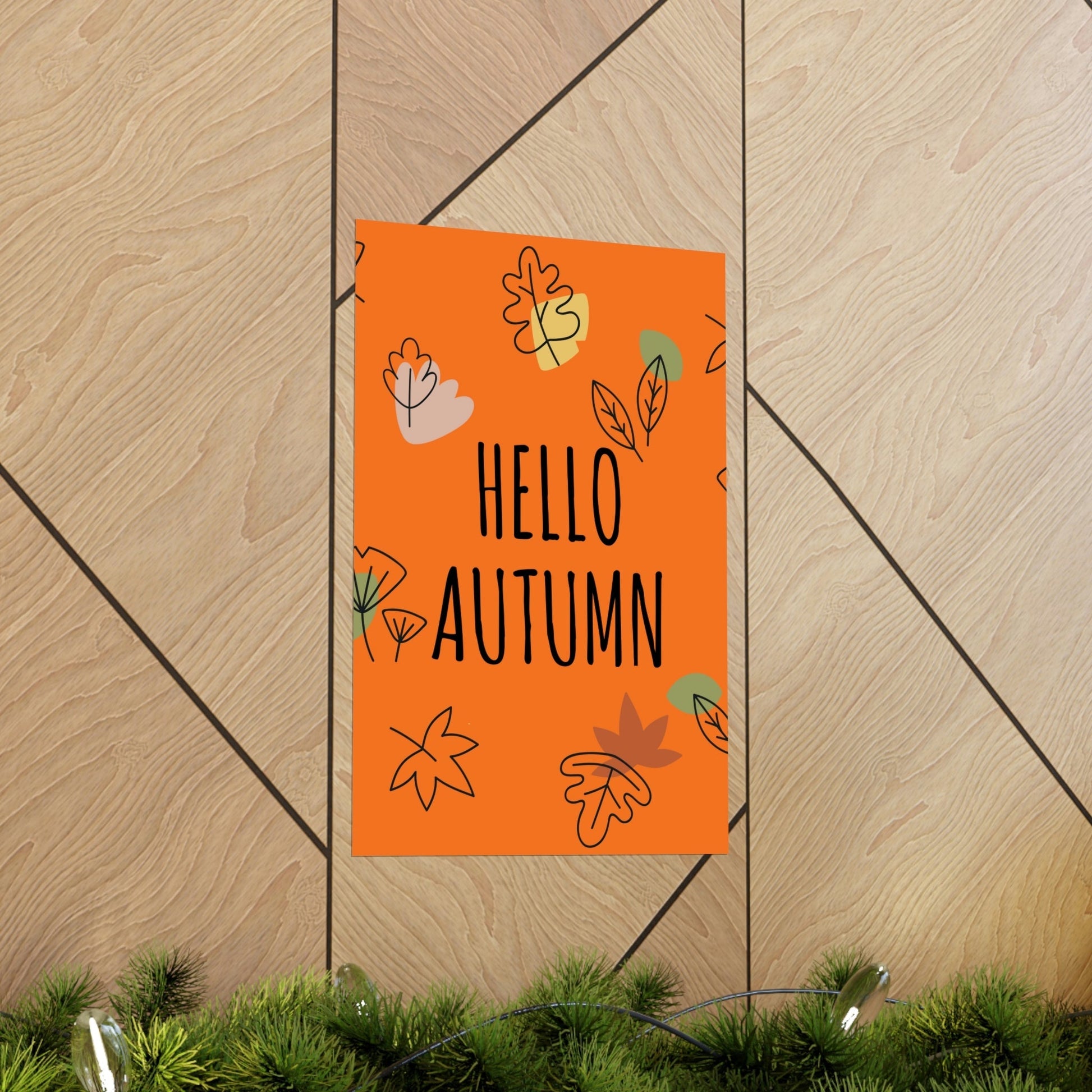 Hello Autumn Minimal Natural Graphic Minimalist Premium Matte Vertical Posters Ichaku [Perfect Gifts Selection]