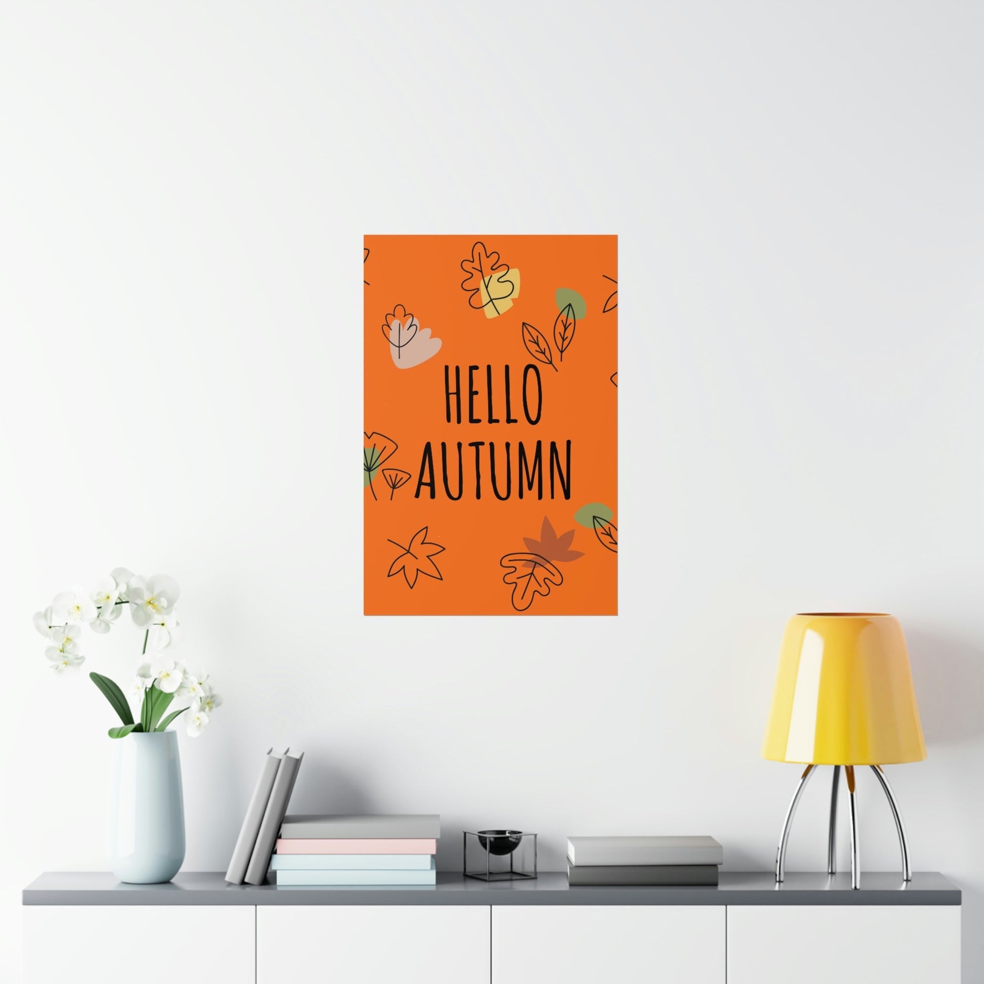 Hello Autumn Minimal Natural Graphic Minimalist Premium Matte Vertical Posters Ichaku [Perfect Gifts Selection]