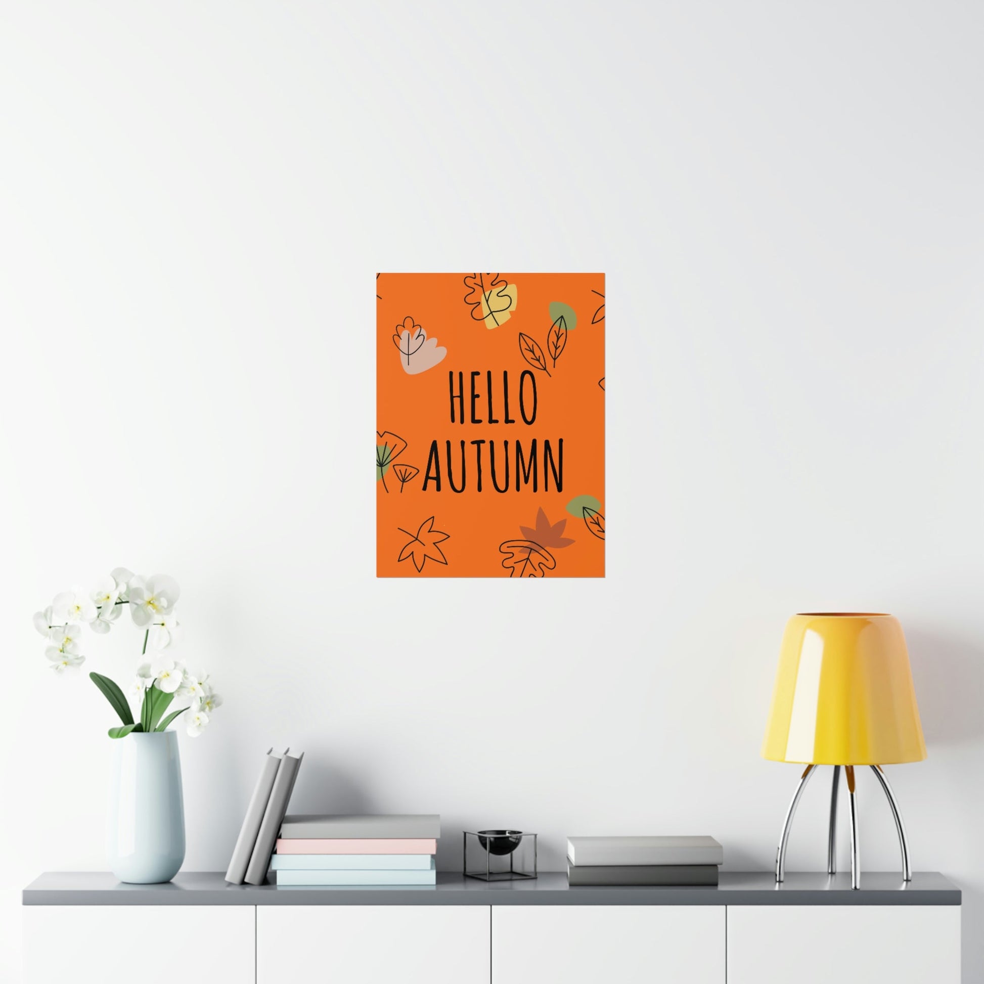 Hello Autumn Minimal Natural Graphic Minimalist Premium Matte Vertical Posters Ichaku [Perfect Gifts Selection]