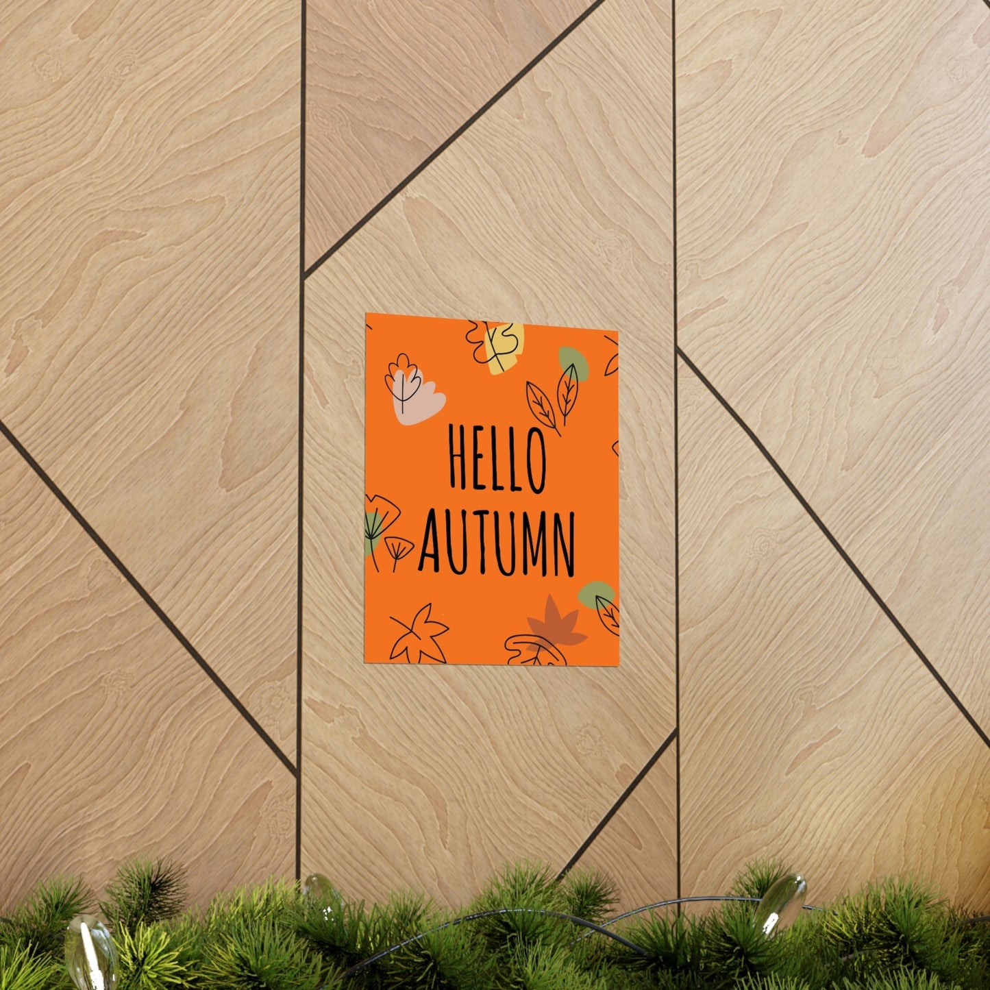 Hello Autumn Minimal Natural Graphic Minimalist Premium Matte Vertical Posters Ichaku [Perfect Gifts Selection]