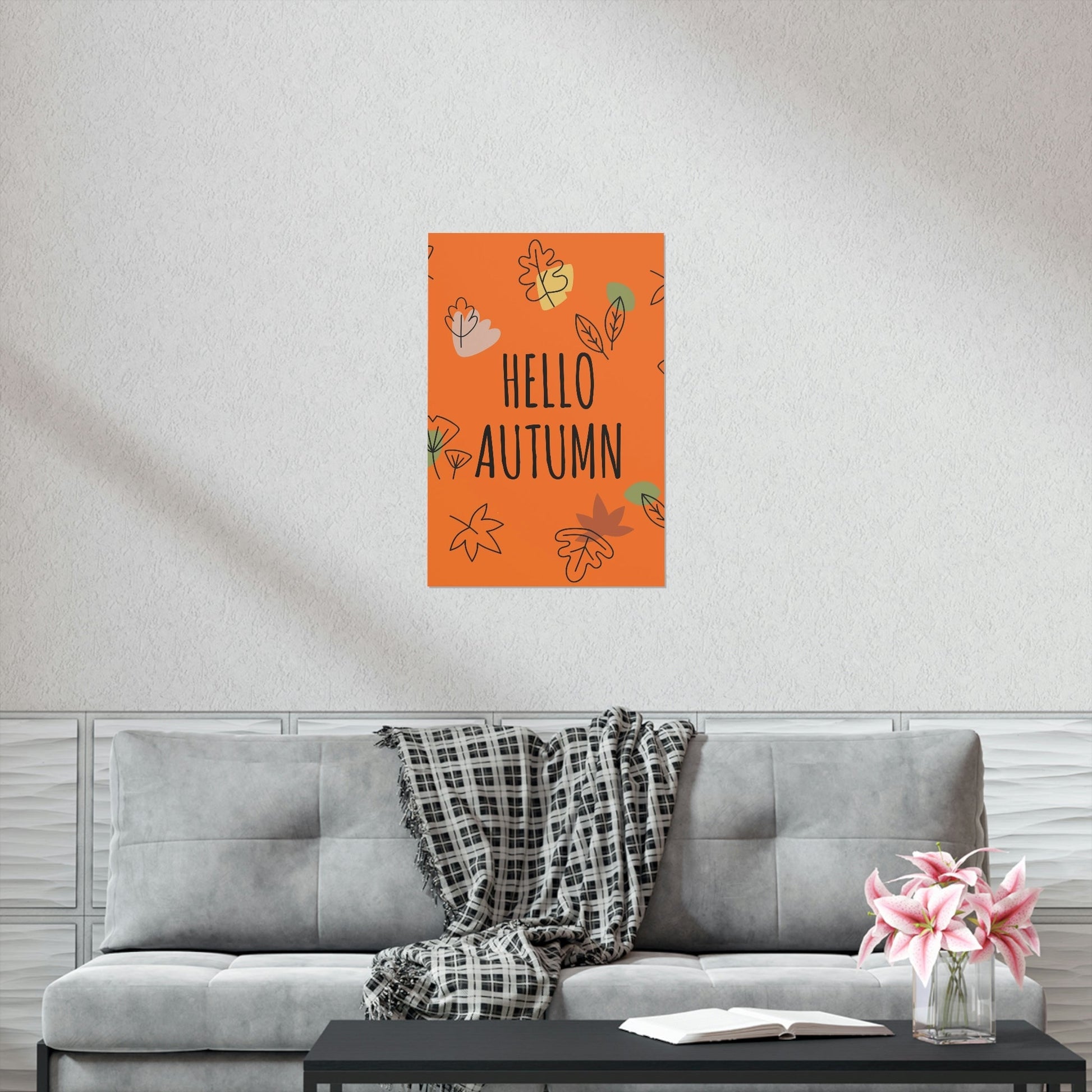 Hello Autumn Minimal Natural Graphic Minimalist Premium Matte Vertical Posters Ichaku [Perfect Gifts Selection]