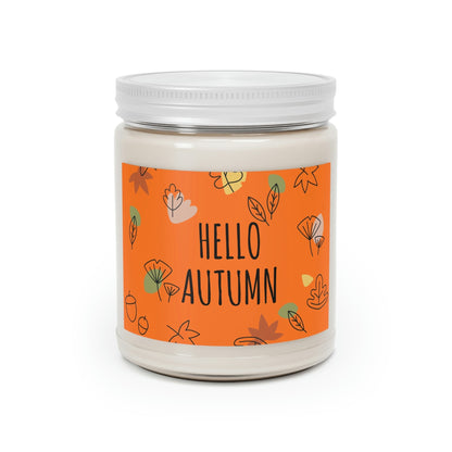 Hello Autumn Minimal Natural Graphic Scented Candle Up to 60h Soy Wax 9oz Ichaku [Perfect Gifts Selection]