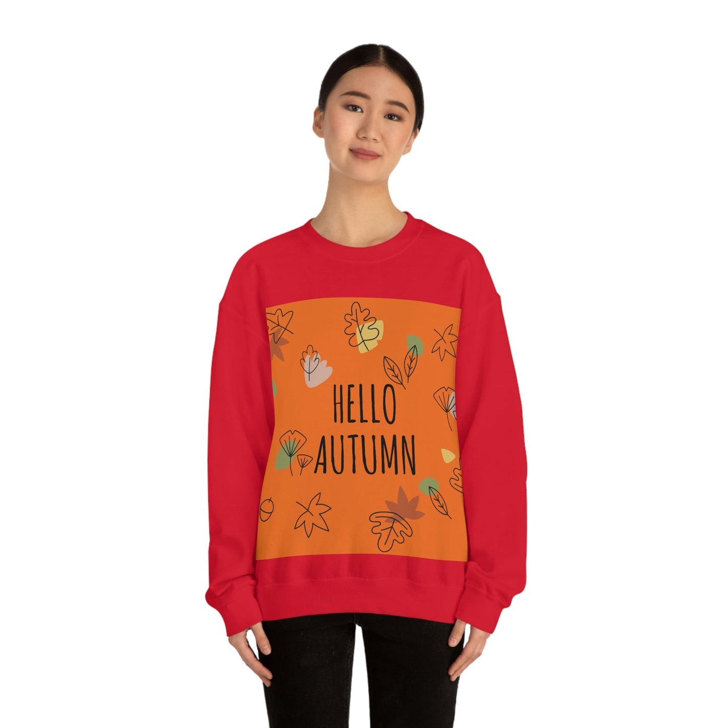 Hello Autumn Minimal Natural Graphic Unisex Heavy Blend™ Crewneck Sweatshirt Ichaku [Perfect Gifts Selection]