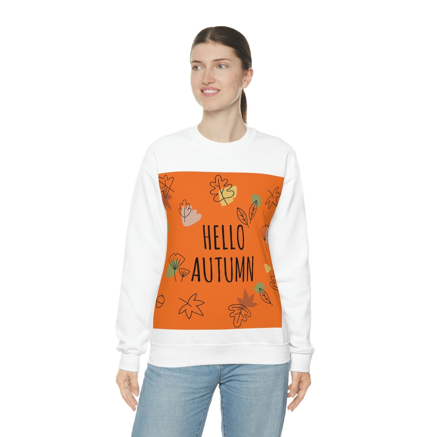 Hello Autumn Minimal Natural Graphic Unisex Heavy Blend™ Crewneck Sweatshirt Ichaku [Perfect Gifts Selection]