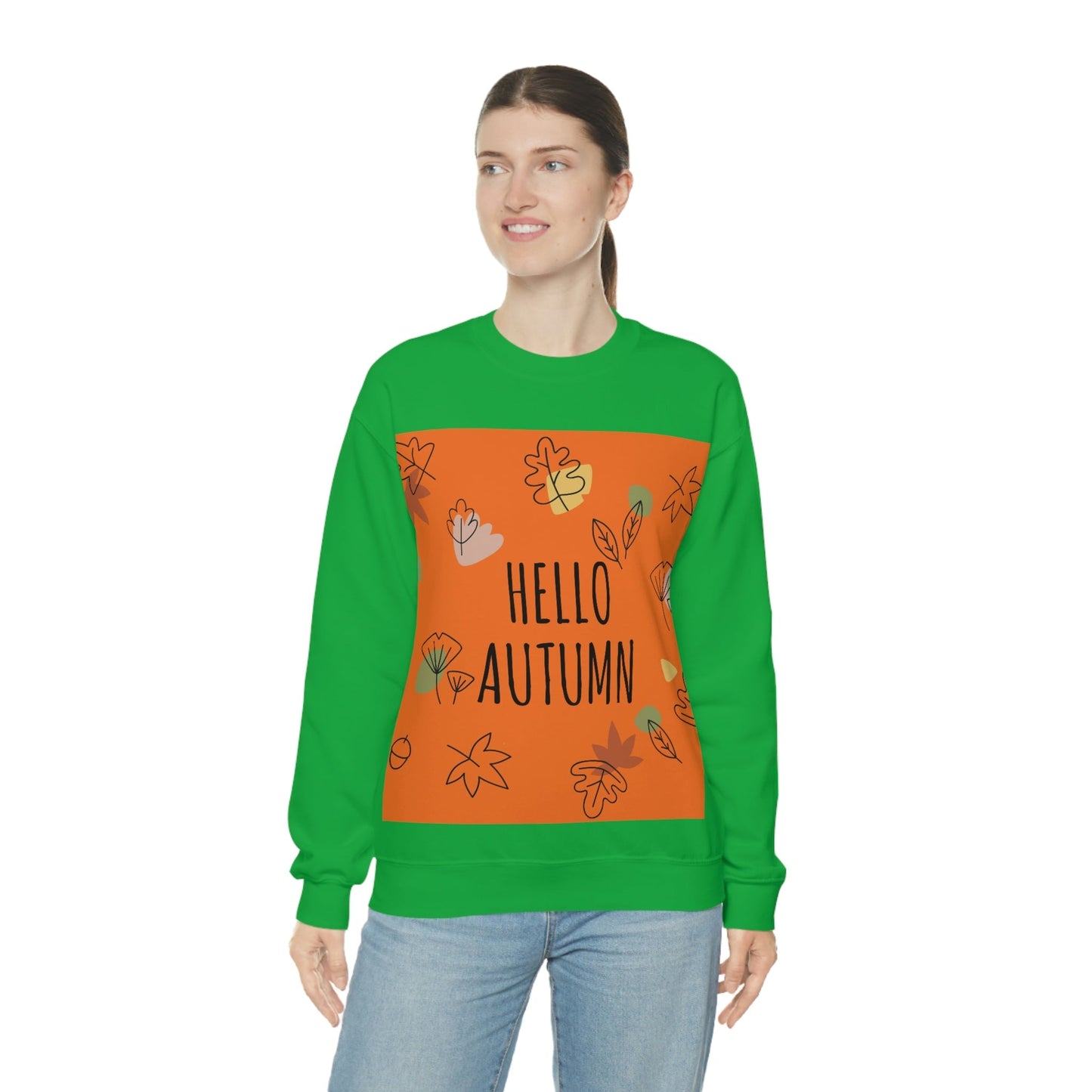 Hello Autumn Minimal Natural Graphic Unisex Heavy Blend™ Crewneck Sweatshirt Ichaku [Perfect Gifts Selection]