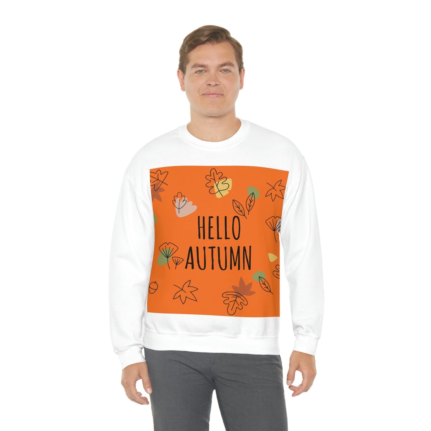 Hello Autumn Minimal Natural Graphic Unisex Heavy Blend™ Crewneck Sweatshirt Ichaku [Perfect Gifts Selection]