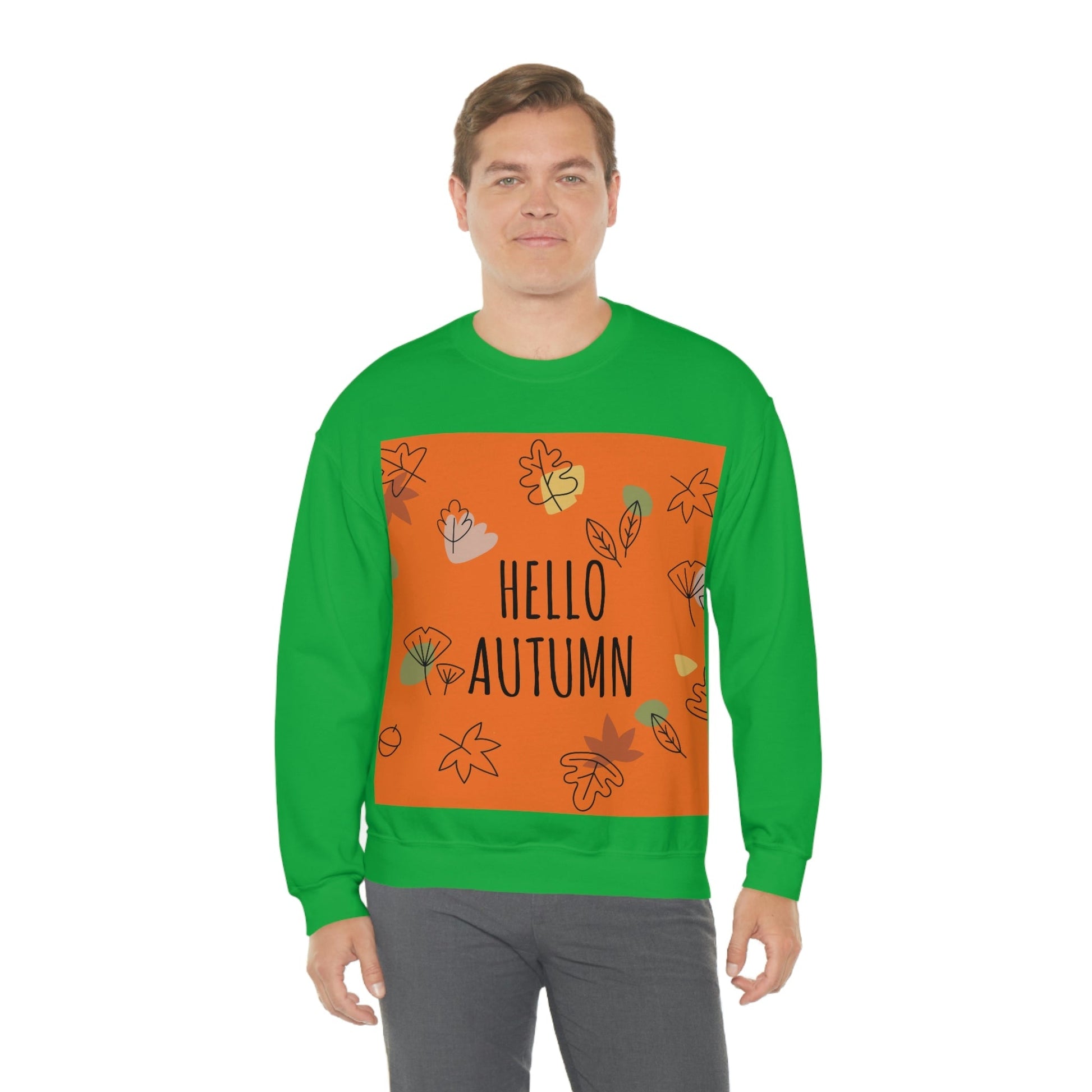 Hello Autumn Minimal Natural Graphic Unisex Heavy Blend™ Crewneck Sweatshirt Ichaku [Perfect Gifts Selection]