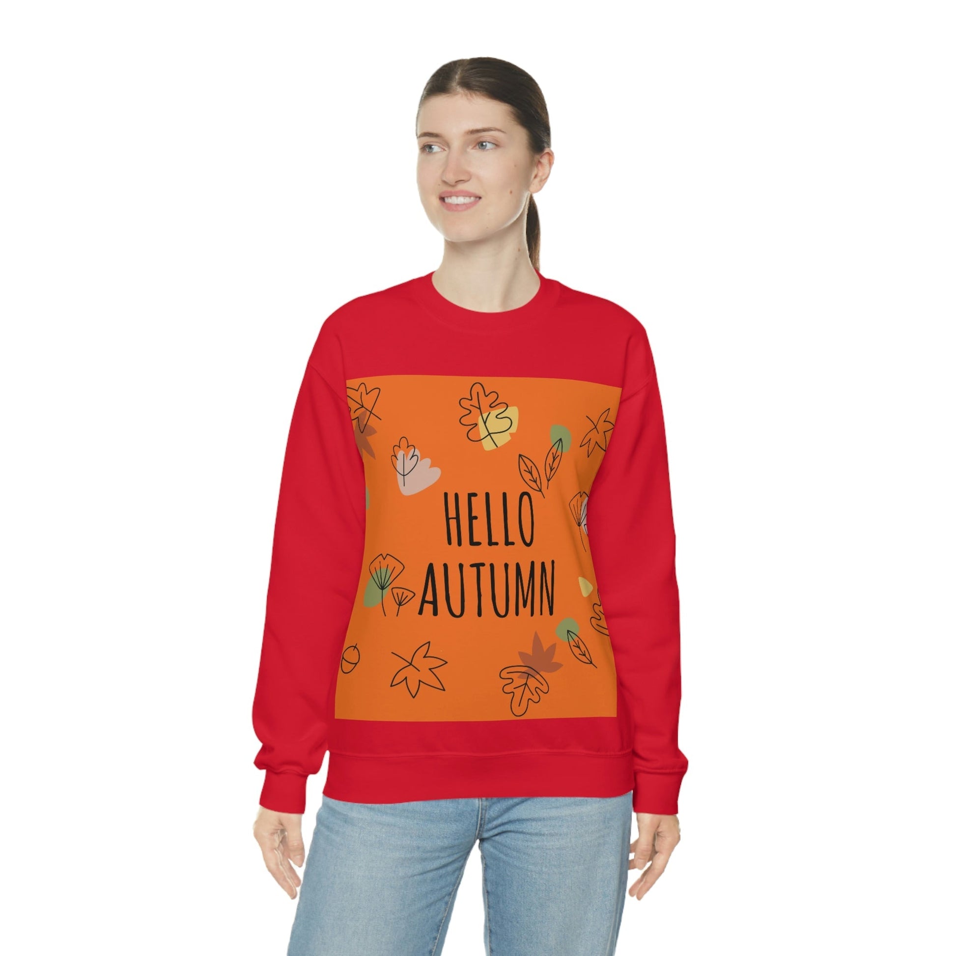 Hello Autumn Minimal Natural Graphic Unisex Heavy Blend™ Crewneck Sweatshirt Ichaku [Perfect Gifts Selection]