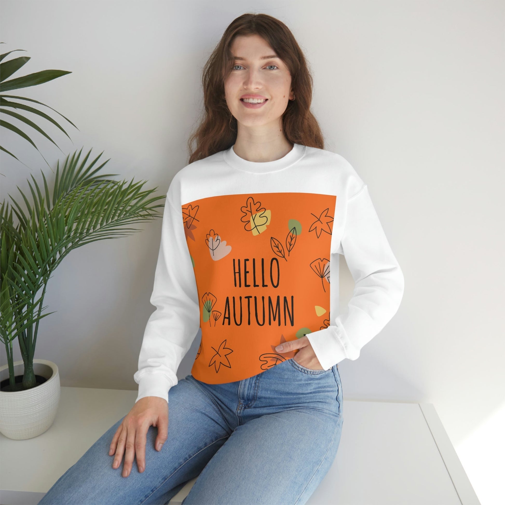 Hello Autumn Minimal Natural Graphic Unisex Heavy Blend™ Crewneck Sweatshirt Ichaku [Perfect Gifts Selection]