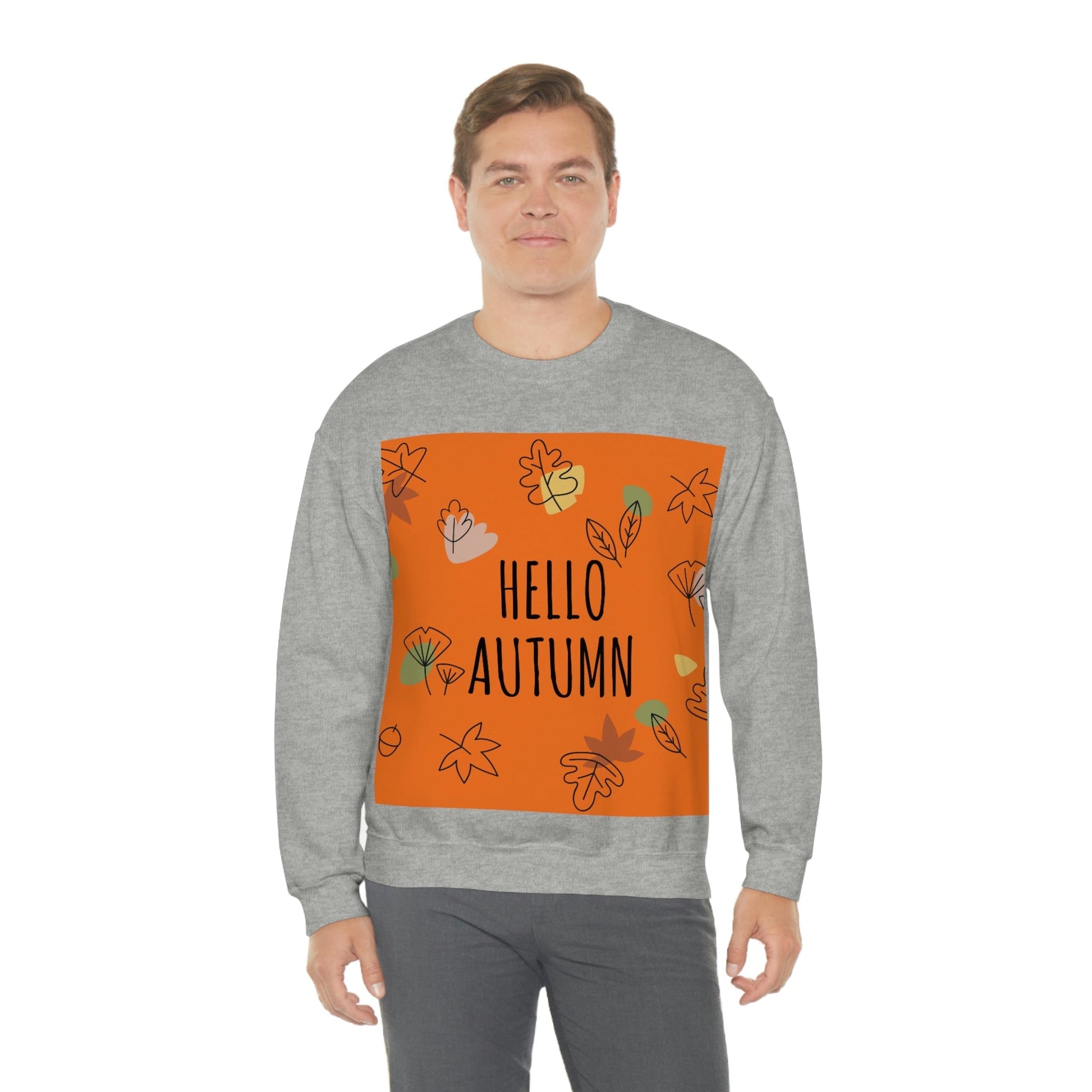 Hello Autumn Minimal Natural Graphic Unisex Heavy Blend™ Crewneck Sweatshirt Ichaku [Perfect Gifts Selection]