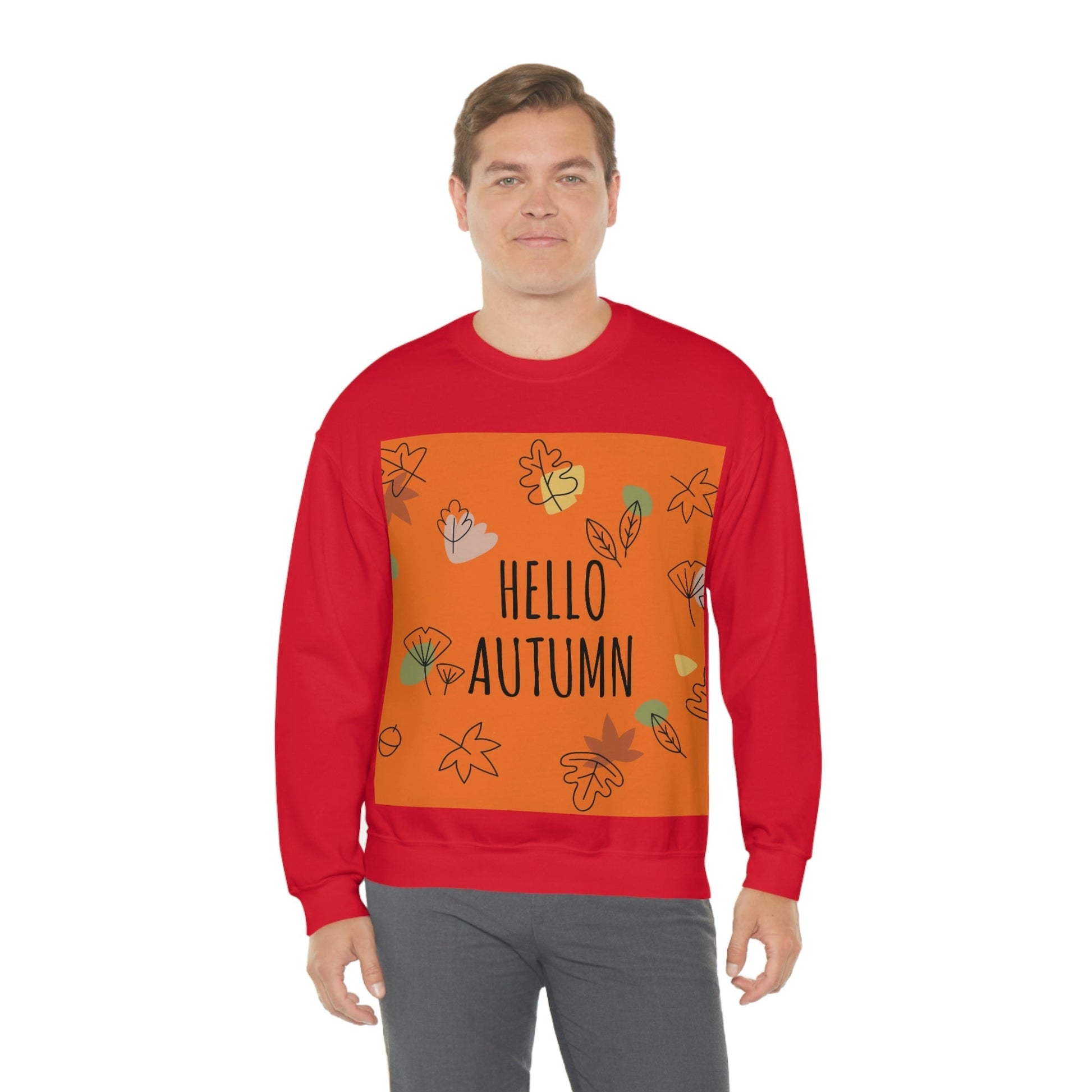 Hello Autumn Minimal Natural Graphic Unisex Heavy Blend™ Crewneck Sweatshirt Ichaku [Perfect Gifts Selection]