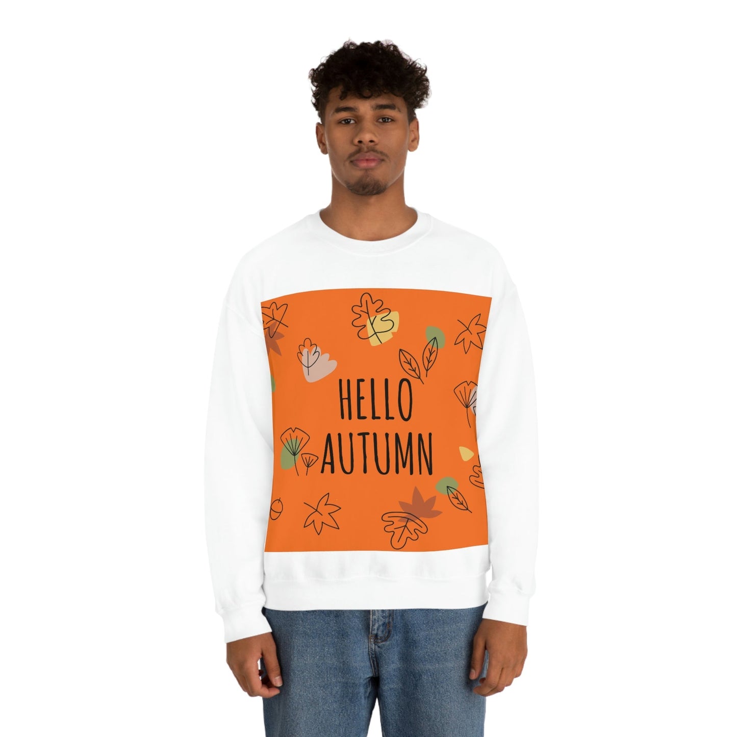 Hello Autumn Minimal Natural Graphic Unisex Heavy Blend™ Crewneck Sweatshirt Ichaku [Perfect Gifts Selection]