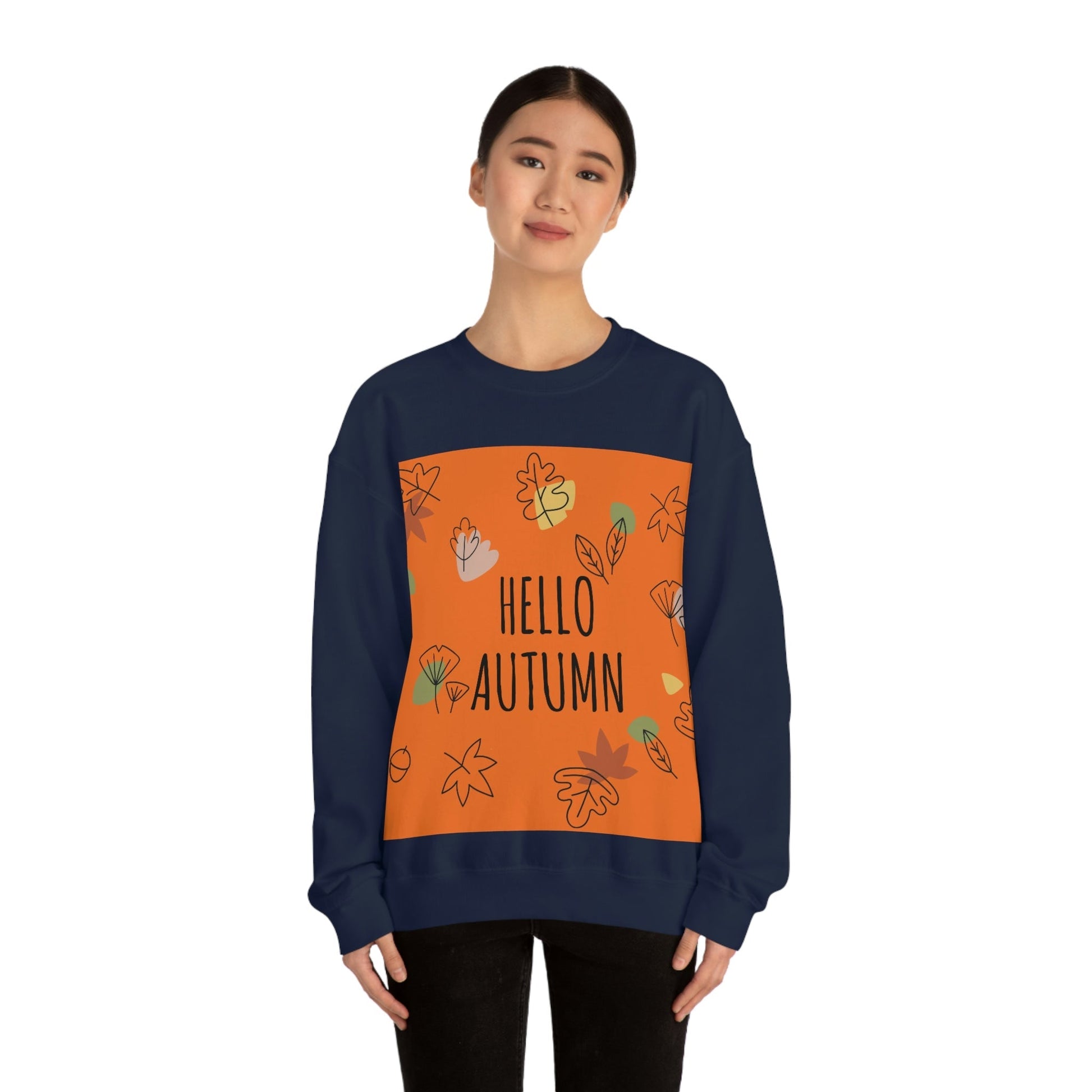 Hello Autumn Minimal Natural Graphic Unisex Heavy Blend™ Crewneck Sweatshirt Ichaku [Perfect Gifts Selection]