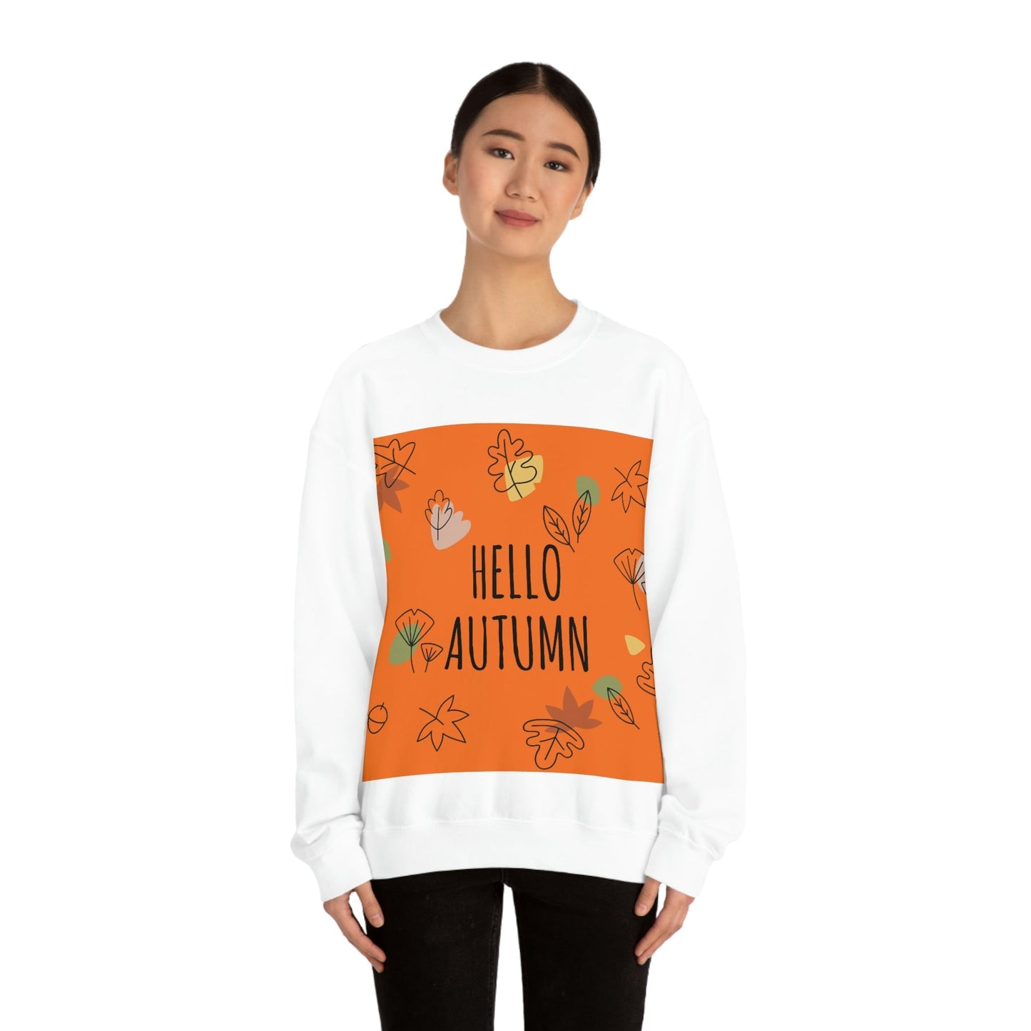 Hello Autumn Minimal Natural Graphic Unisex Heavy Blend™ Crewneck Sweatshirt Ichaku [Perfect Gifts Selection]