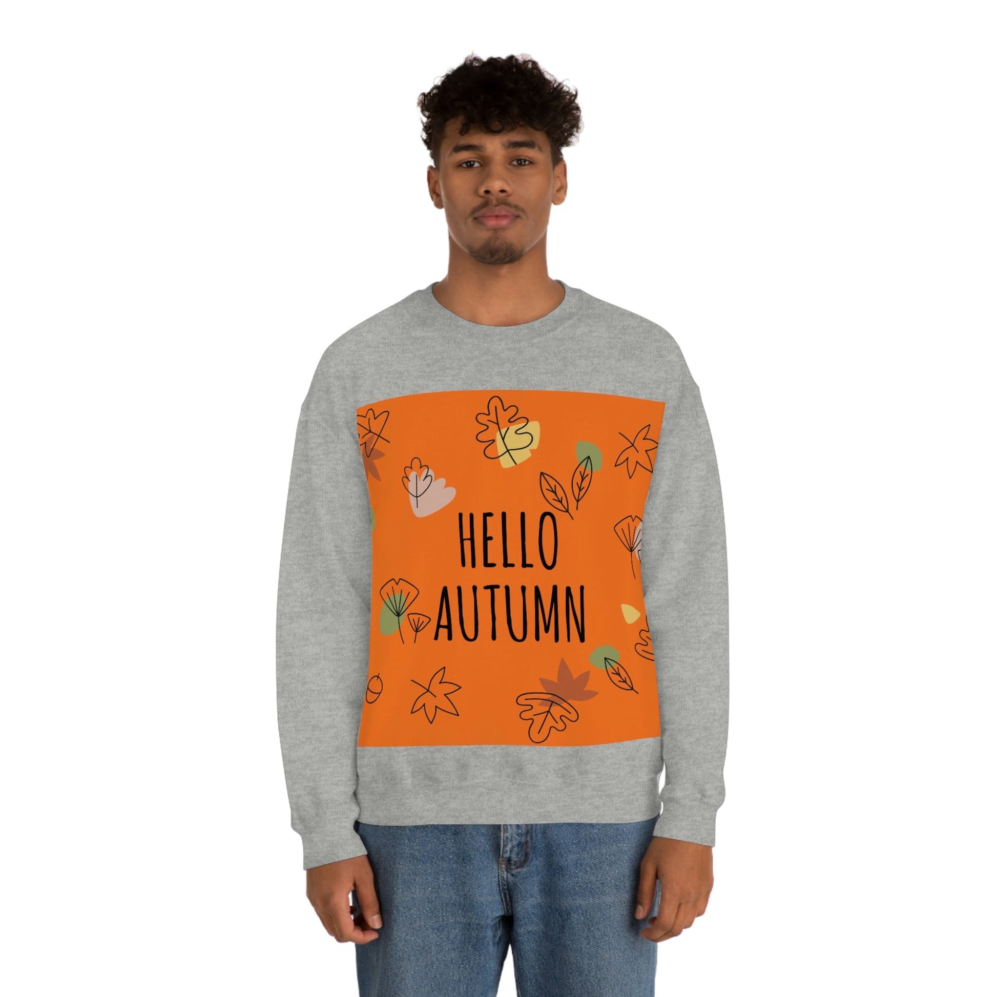 Hello Autumn Minimal Natural Graphic Unisex Heavy Blend™ Crewneck Sweatshirt Ichaku [Perfect Gifts Selection]