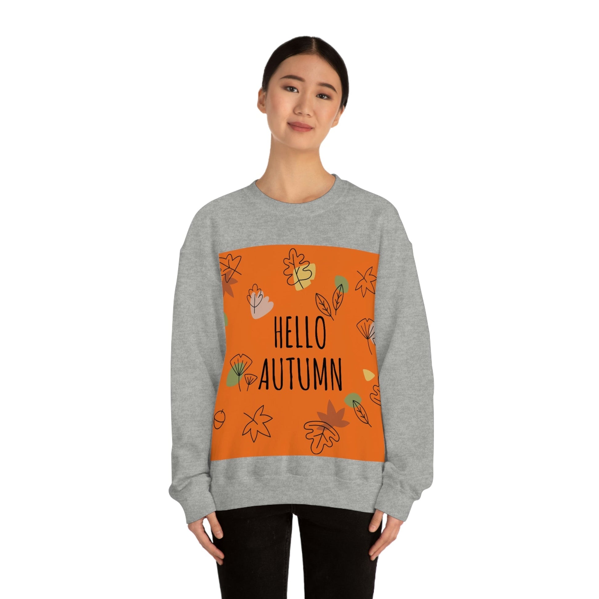 Hello Autumn Minimal Natural Graphic Unisex Heavy Blend™ Crewneck Sweatshirt Ichaku [Perfect Gifts Selection]