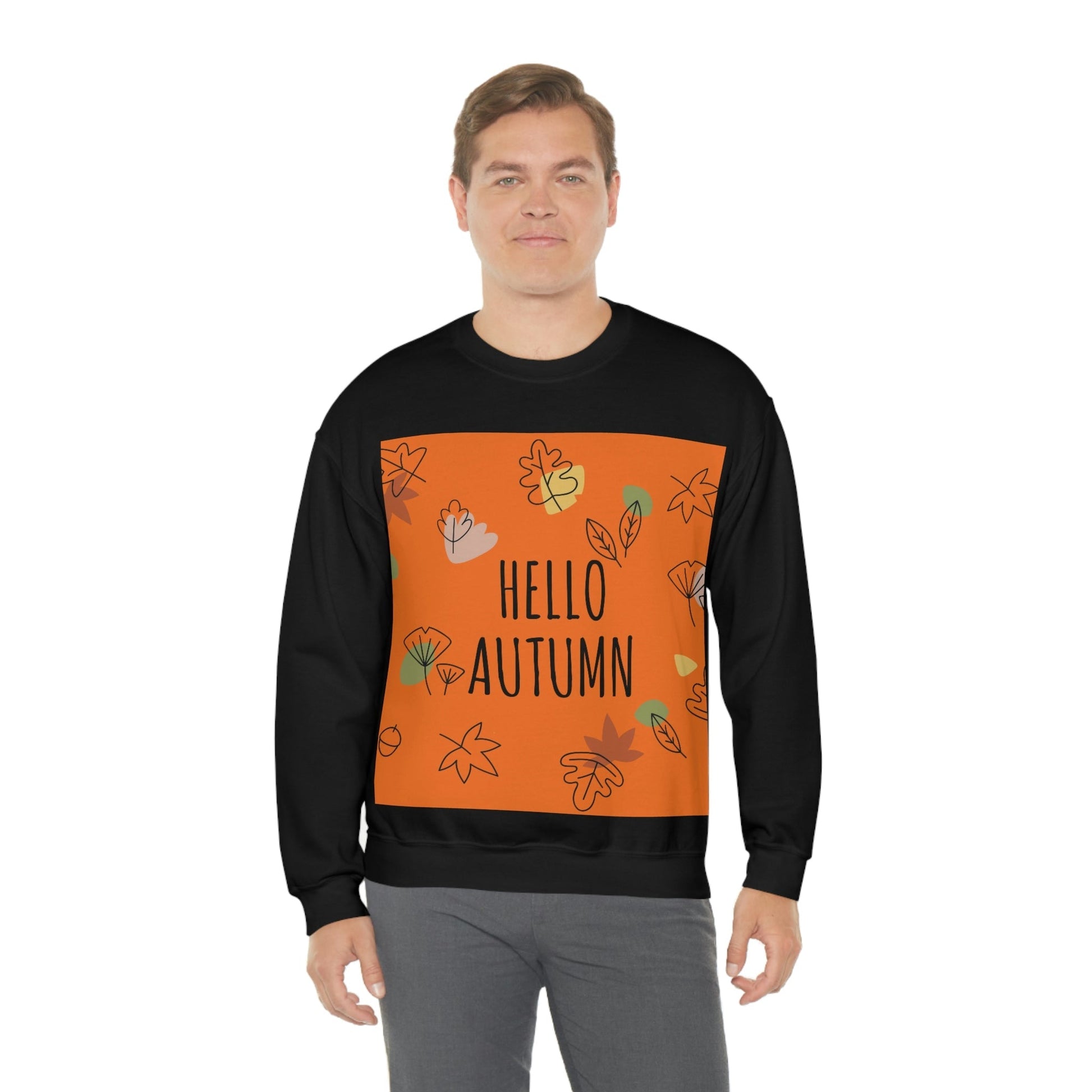 Hello Autumn Minimal Natural Graphic Unisex Heavy Blend™ Crewneck Sweatshirt Ichaku [Perfect Gifts Selection]