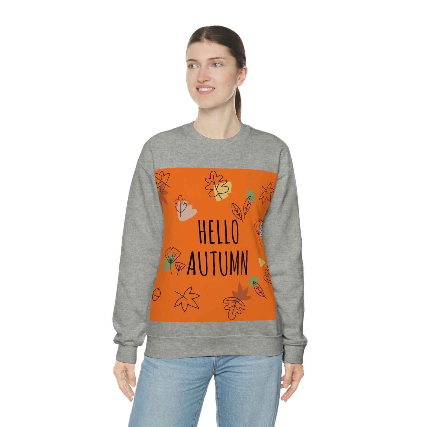 Hello Autumn Minimal Natural Graphic Unisex Heavy Blend™ Crewneck Sweatshirt Ichaku [Perfect Gifts Selection]