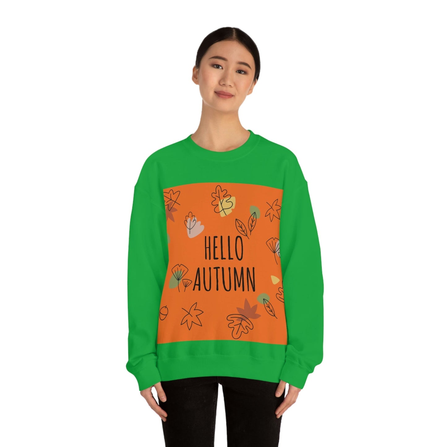 Hello Autumn Minimal Natural Graphic Unisex Heavy Blend™ Crewneck Sweatshirt Ichaku [Perfect Gifts Selection]