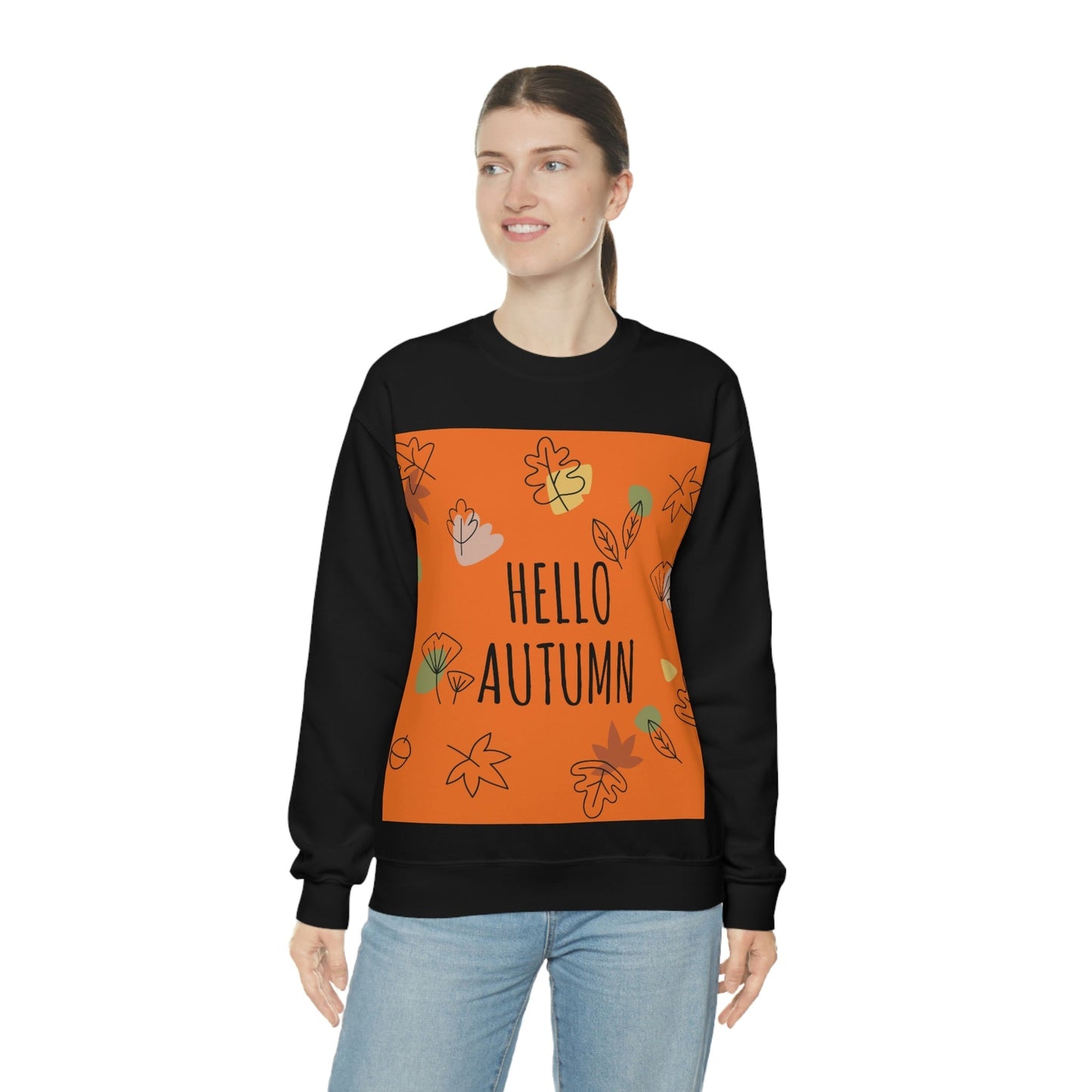 Hello Autumn Minimal Natural Graphic Unisex Heavy Blend™ Crewneck Sweatshirt Ichaku [Perfect Gifts Selection]