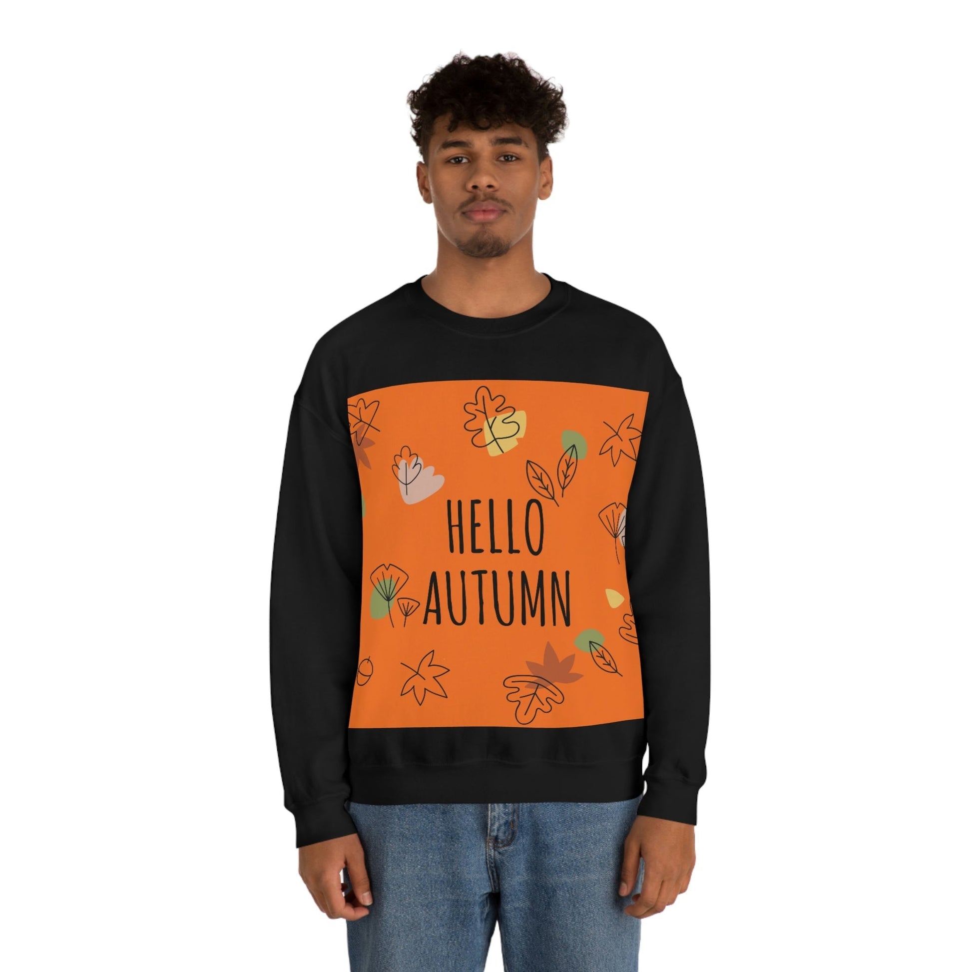 Hello Autumn Minimal Natural Graphic Unisex Heavy Blend™ Crewneck Sweatshirt Ichaku [Perfect Gifts Selection]