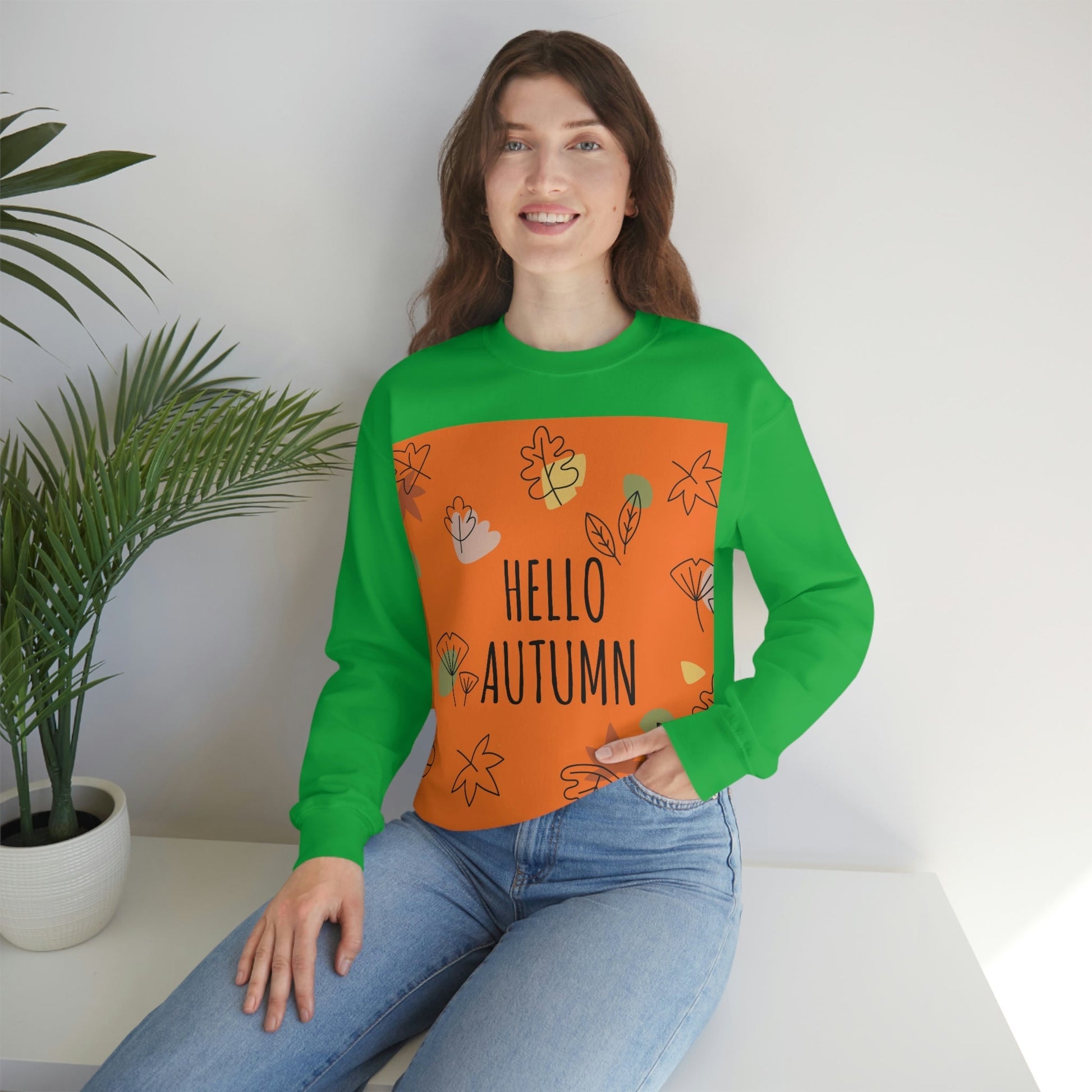 Hello Autumn Minimal Natural Graphic Unisex Heavy Blend™ Crewneck Sweatshirt Ichaku [Perfect Gifts Selection]