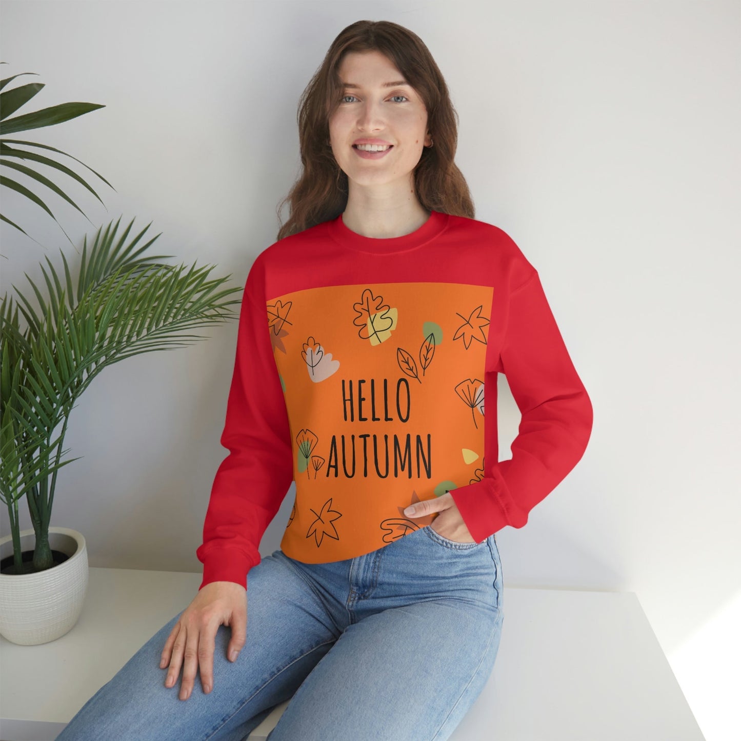 Hello Autumn Minimal Natural Graphic Unisex Heavy Blend™ Crewneck Sweatshirt Ichaku [Perfect Gifts Selection]