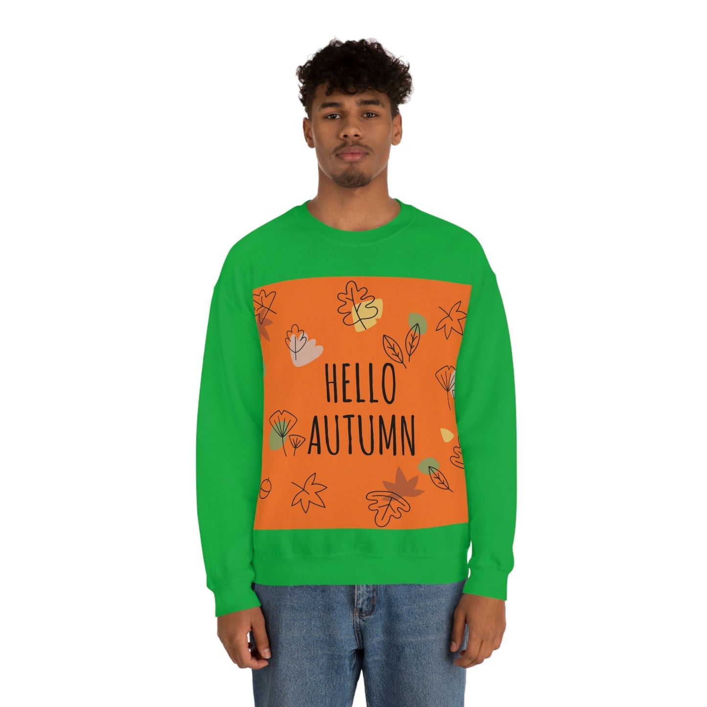 Hello Autumn Minimal Natural Graphic Unisex Heavy Blend™ Crewneck Sweatshirt Ichaku [Perfect Gifts Selection]