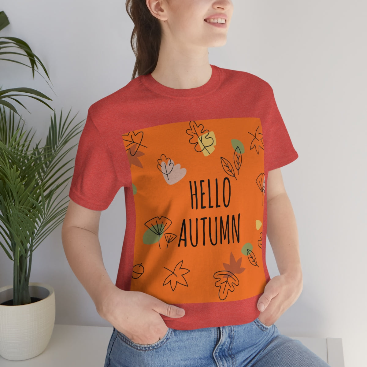 Hello Autumn Minimal Natural Graphic Unisex Jersey Short Sleeve T-Shirt Ichaku [Perfect Gifts Selection]