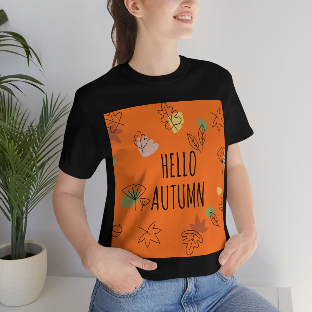 Hello Autumn Minimal Natural Graphic Unisex Jersey Short Sleeve T-Shirt Ichaku [Perfect Gifts Selection]