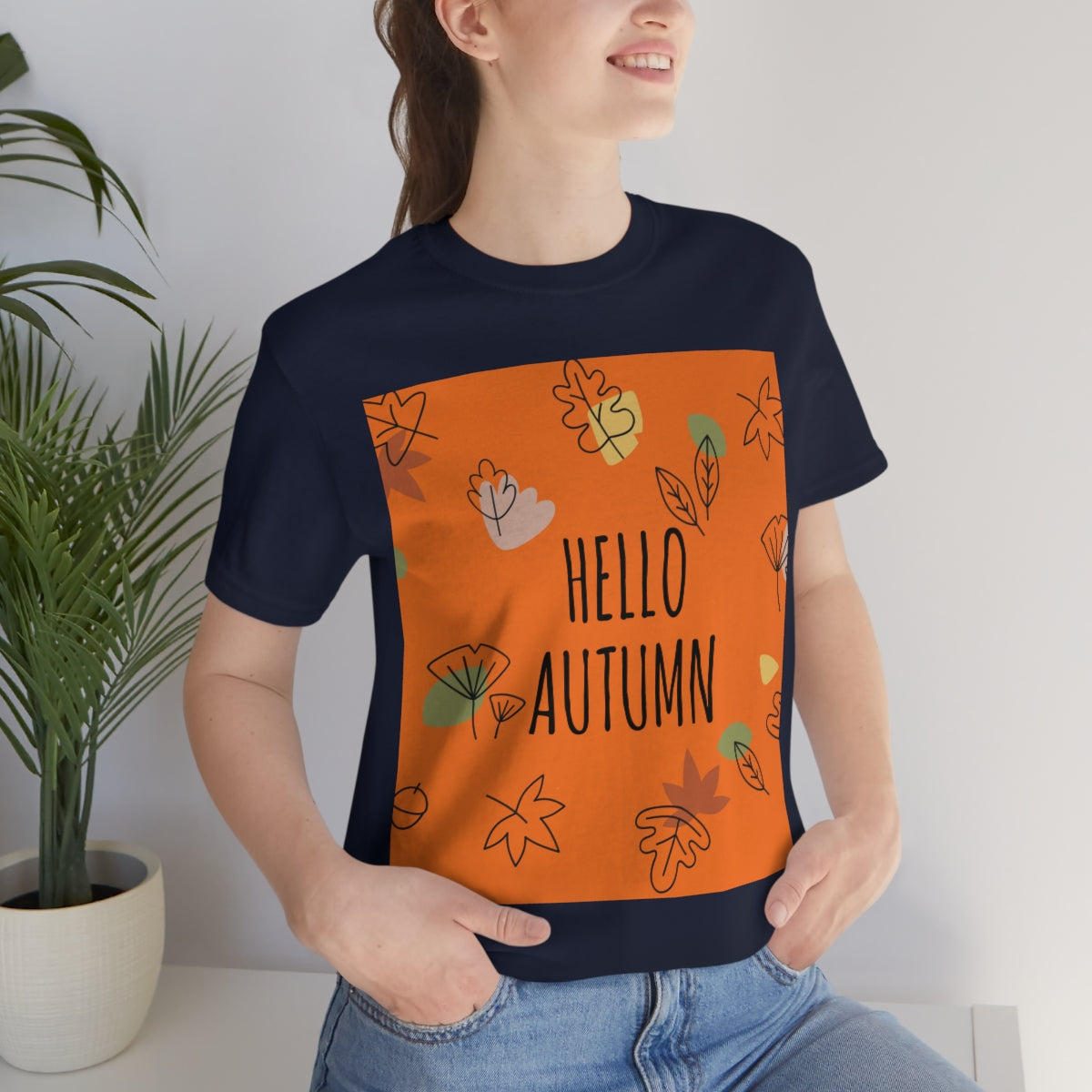 Hello Autumn Minimal Natural Graphic Unisex Jersey Short Sleeve T-Shirt Ichaku [Perfect Gifts Selection]