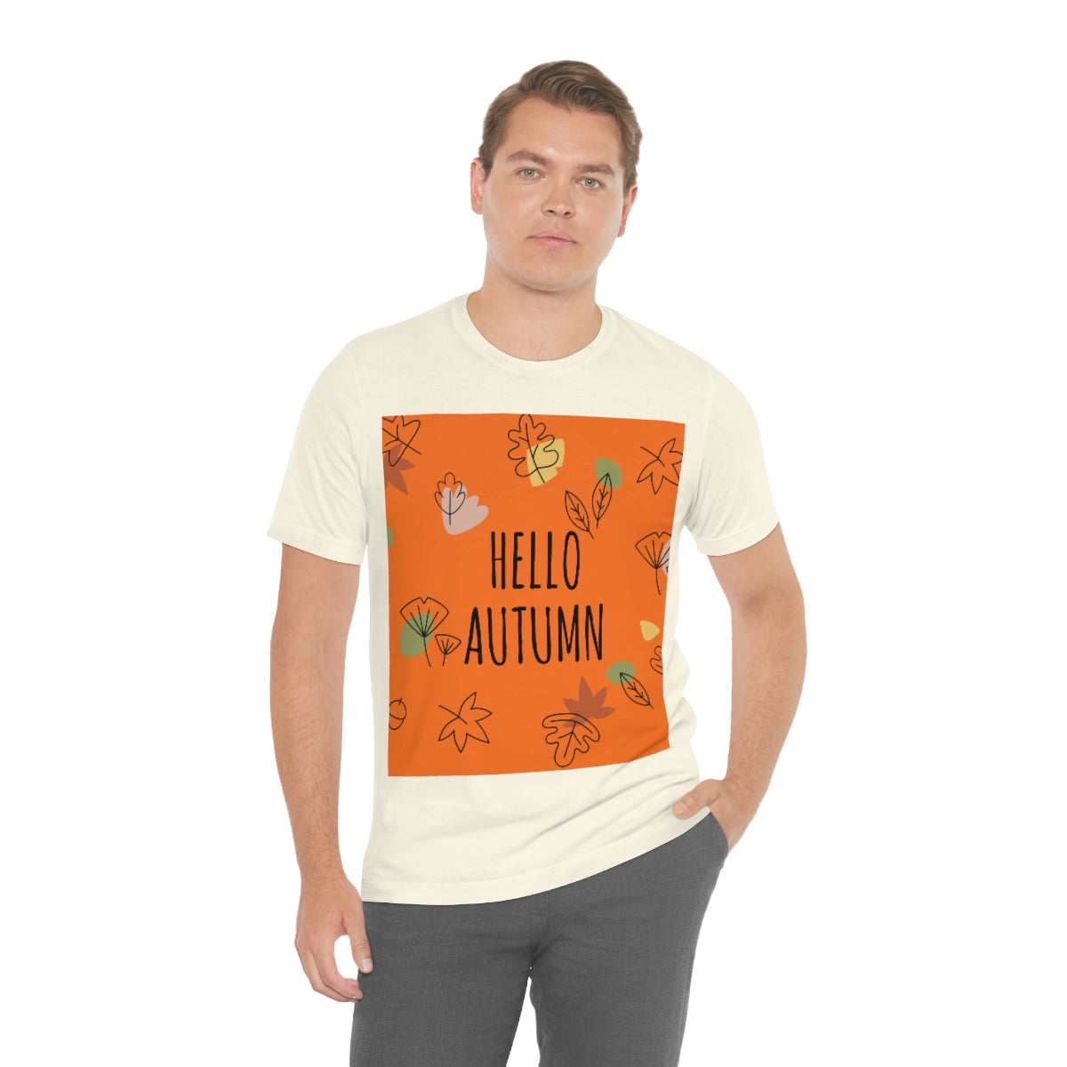 Hello Autumn Minimal Natural Graphic Unisex Jersey Short Sleeve T-Shirt Ichaku [Perfect Gifts Selection]