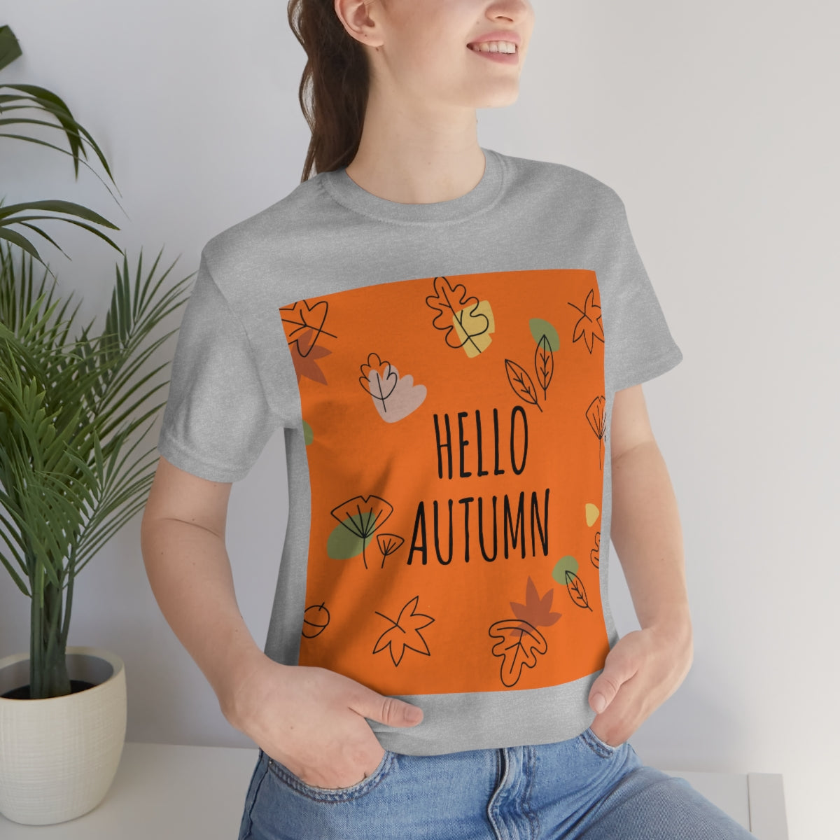 Hello Autumn Minimal Natural Graphic Unisex Jersey Short Sleeve T-Shirt Ichaku [Perfect Gifts Selection]