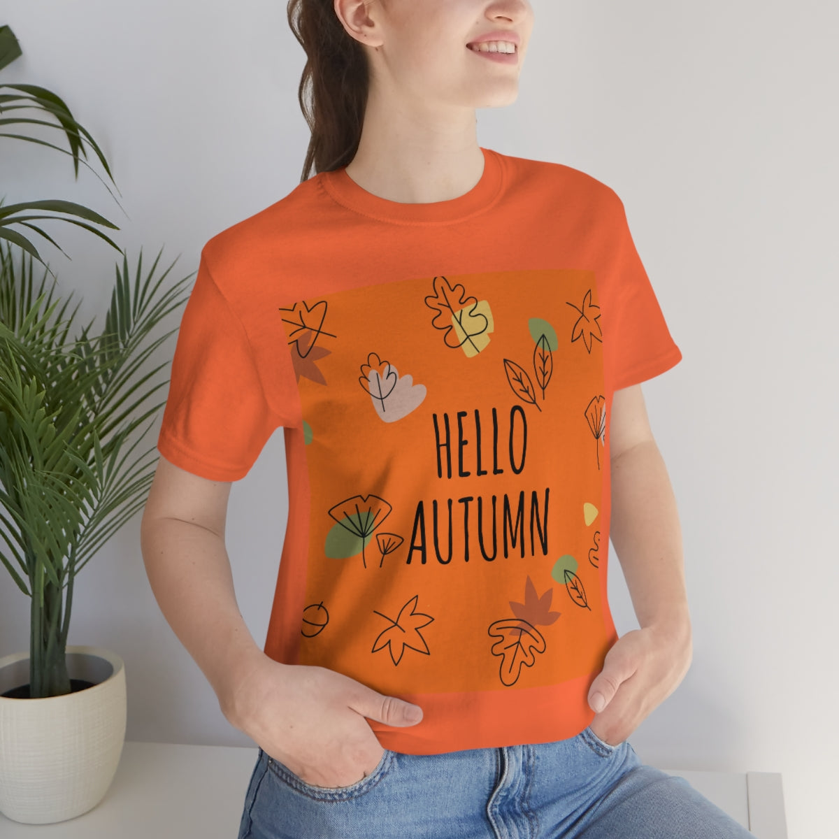 Hello Autumn Minimal Natural Graphic Unisex Jersey Short Sleeve T-Shirt Ichaku [Perfect Gifts Selection]