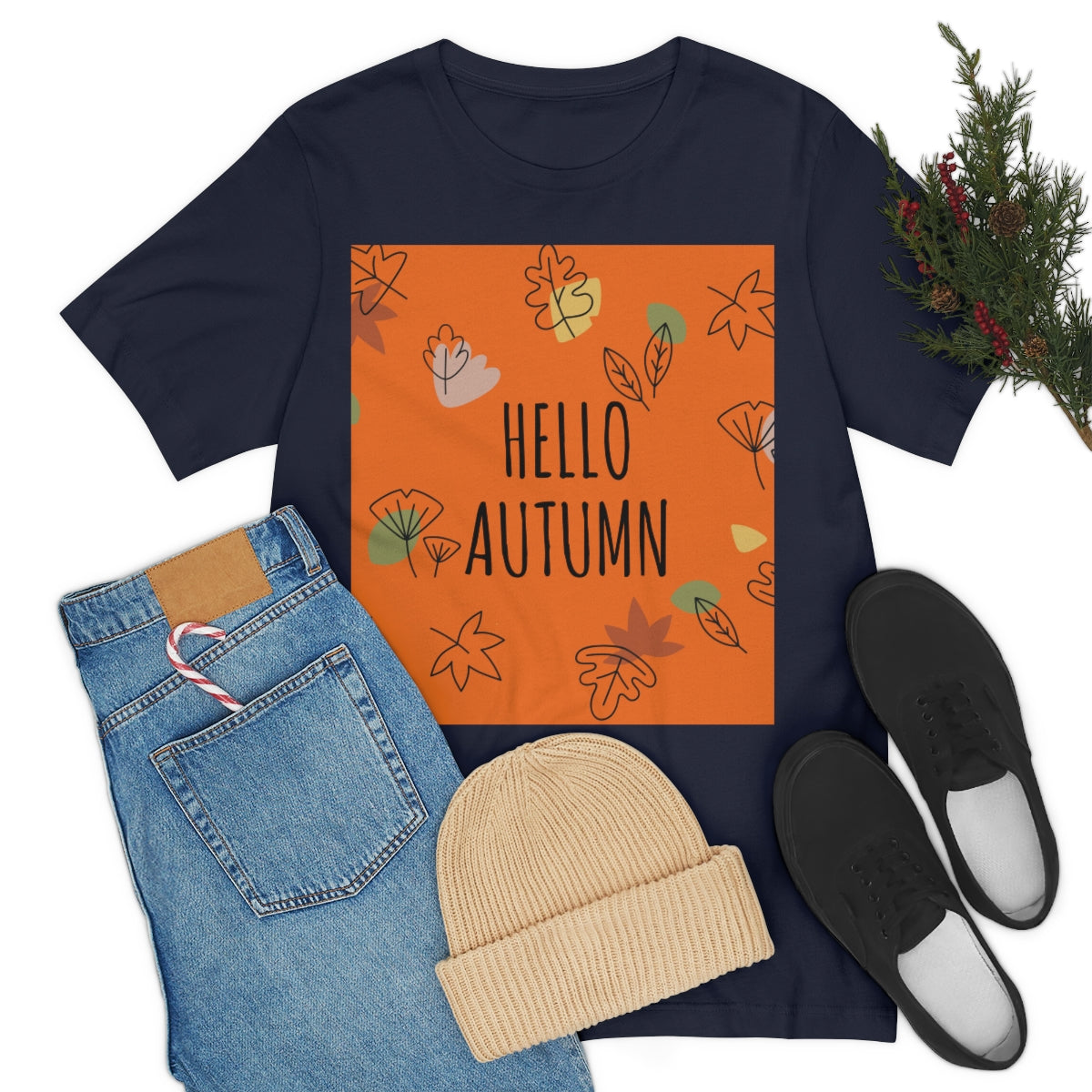 Hello Autumn Minimal Natural Graphic Unisex Jersey Short Sleeve T-Shirt Ichaku [Perfect Gifts Selection]