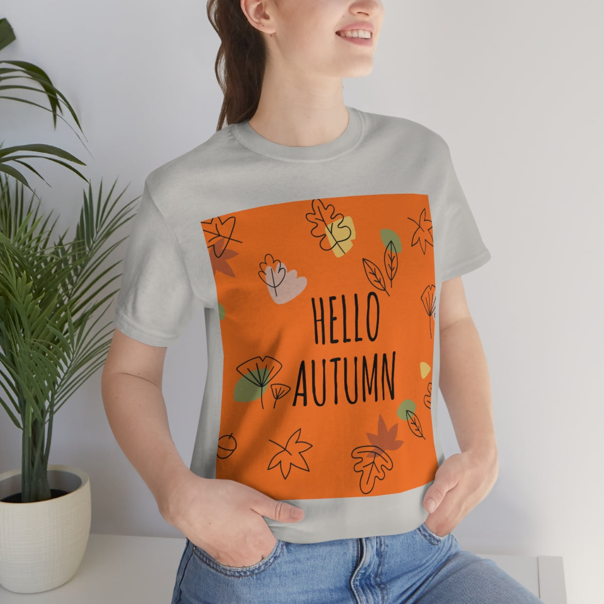 Hello Autumn Minimal Natural Graphic Unisex Jersey Short Sleeve T-Shirt Ichaku [Perfect Gifts Selection]