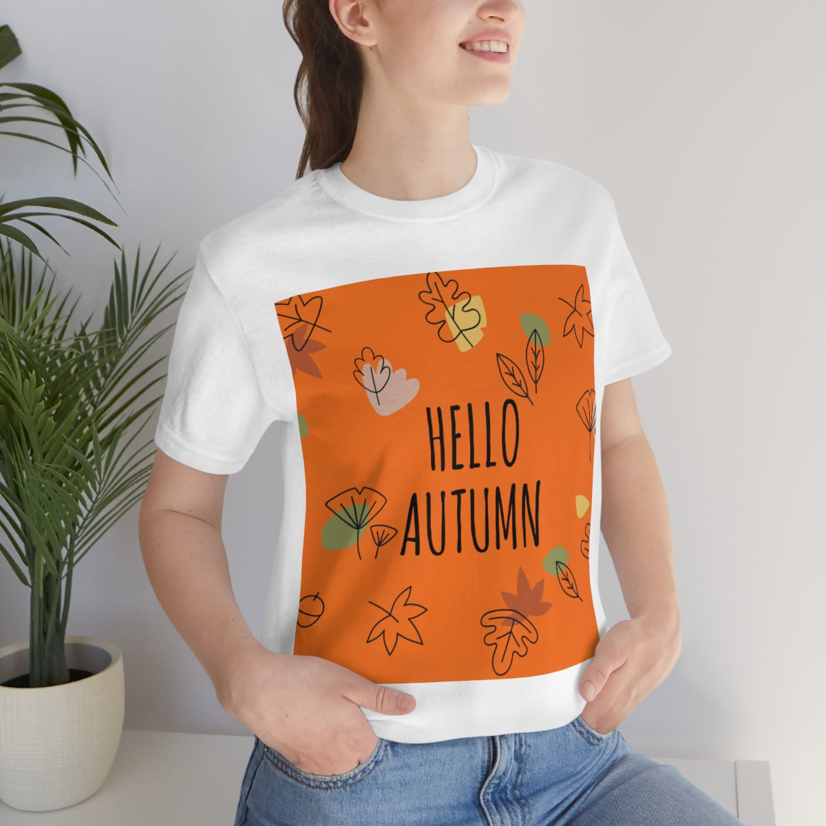 Hello Autumn Minimal Natural Graphic Unisex Jersey Short Sleeve T-Shirt Ichaku [Perfect Gifts Selection]