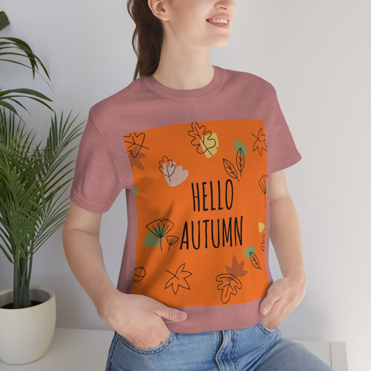 Hello Autumn Minimal Natural Graphic Unisex Jersey Short Sleeve T-Shirt Ichaku [Perfect Gifts Selection]